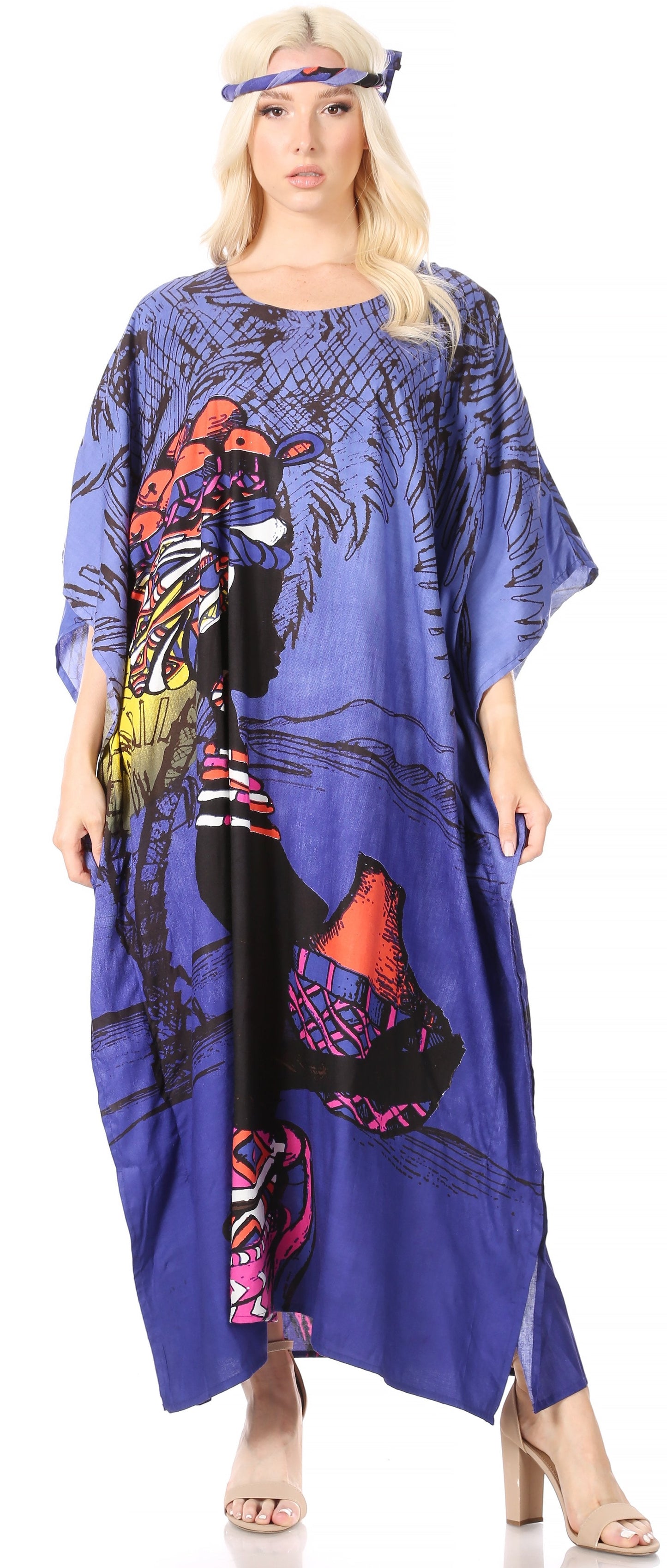 Sakkas Mera Women's Long Loose Short Sleeve Summer Casual Caftan Kaftan Dress - Concordia Style Boutique