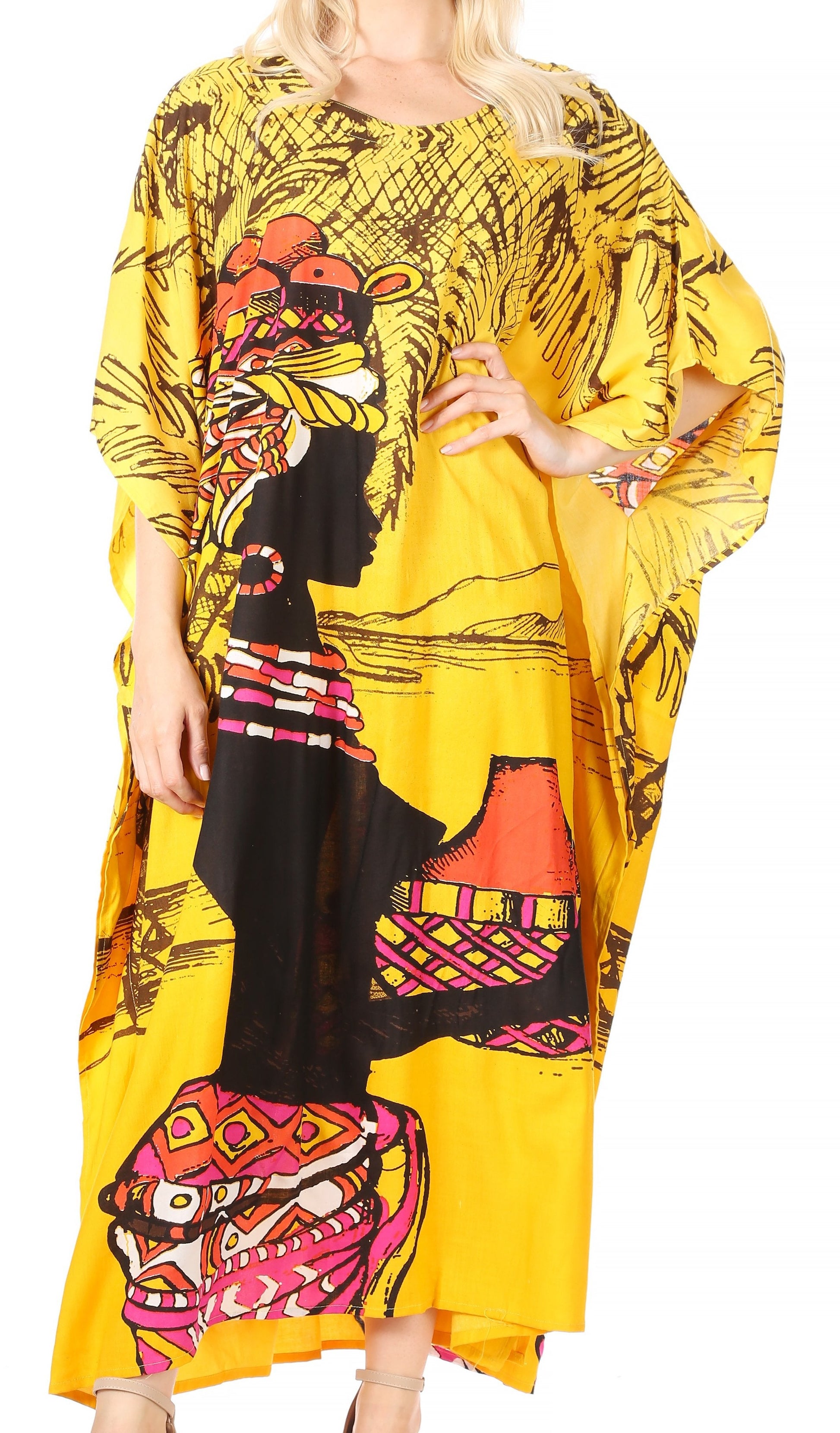 Sakkas Mera Women's Long Loose Short Sleeve Summer Casual Caftan Kaftan Dress - Concordia Style Boutique