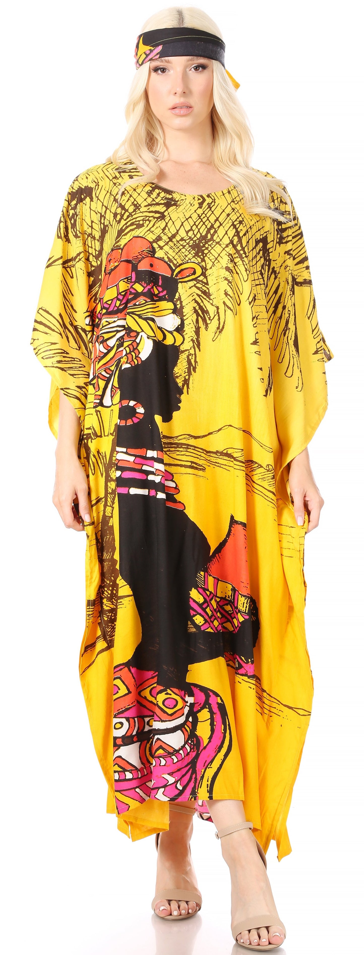 Sakkas Mera Women's Long Loose Short Sleeve Summer Casual Caftan Kaftan Dress - Concordia Style Boutique