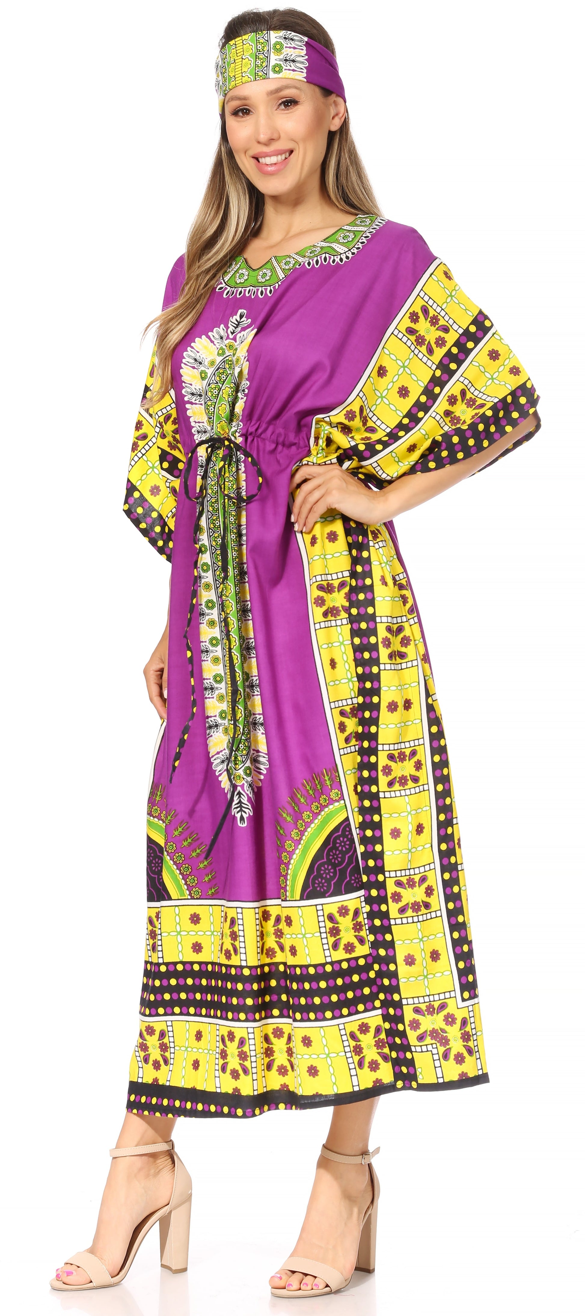Sakkas Mera Women's Long Loose Short Sleeve Summer Casual Caftan Kaftan Dress - Concordia Style Boutique