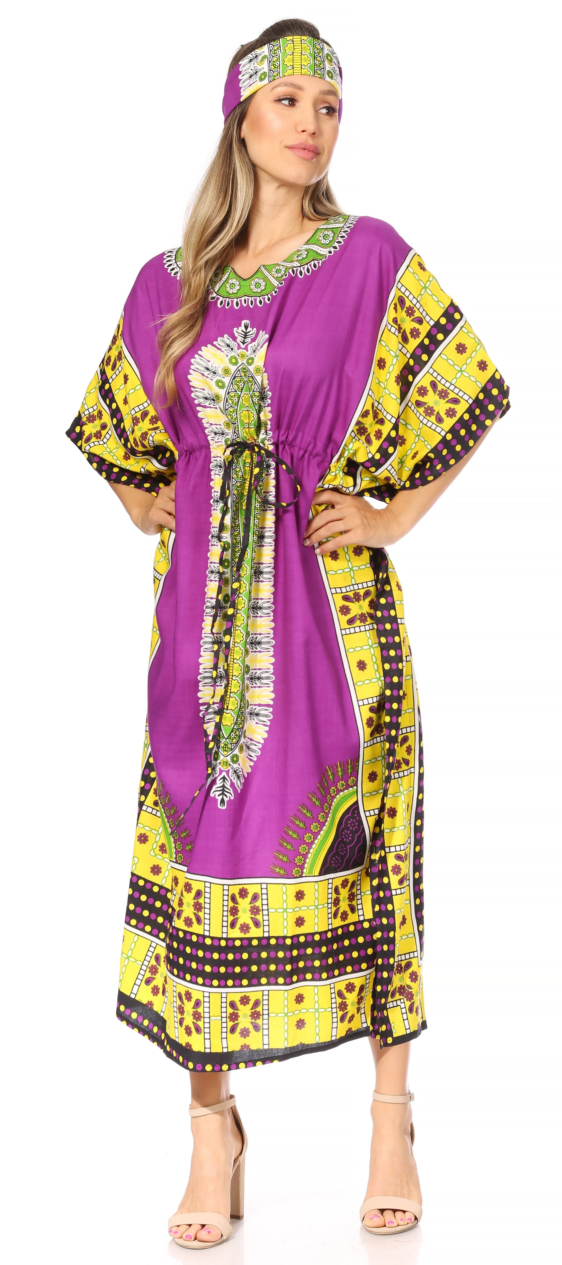 Sakkas Mera Women's Long Loose Short Sleeve Summer Casual Caftan Kaftan Dress - Concordia Style Boutique
