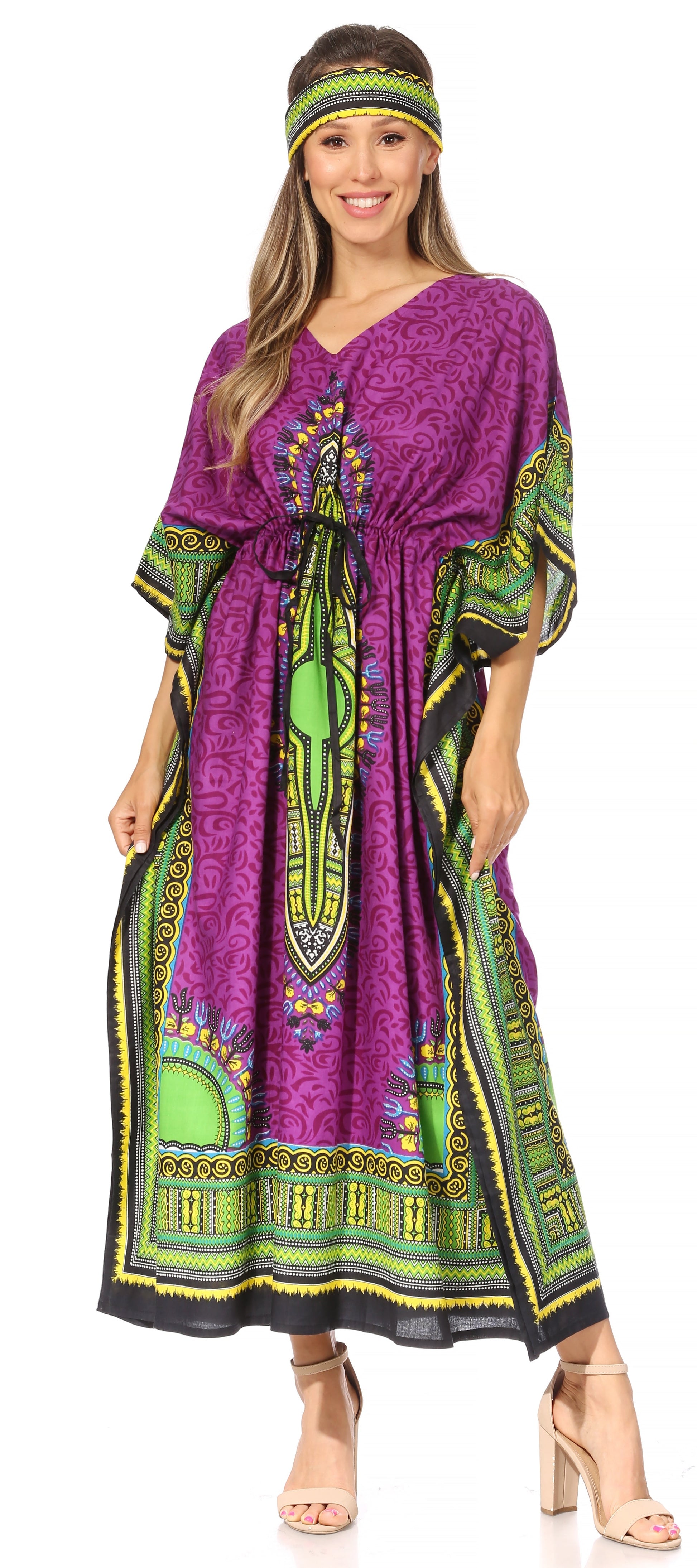 Sakkas Mera Women's Long Loose Short Sleeve Summer Casual Caftan Kaftan Dress - Concordia Style Boutique