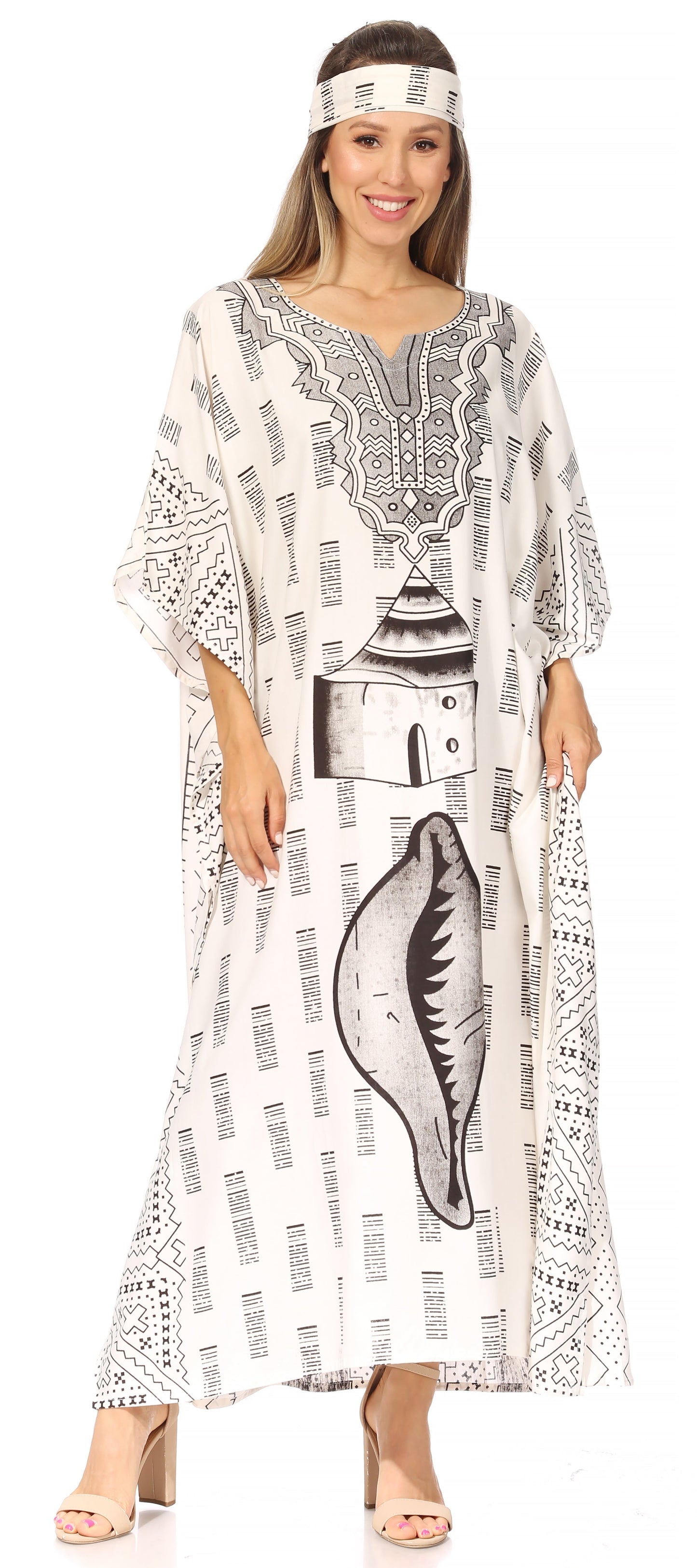Sakkas Mera Women's Long Loose Short Sleeve Summer Casual Caftan Kaftan Dress - Concordia Style Boutique