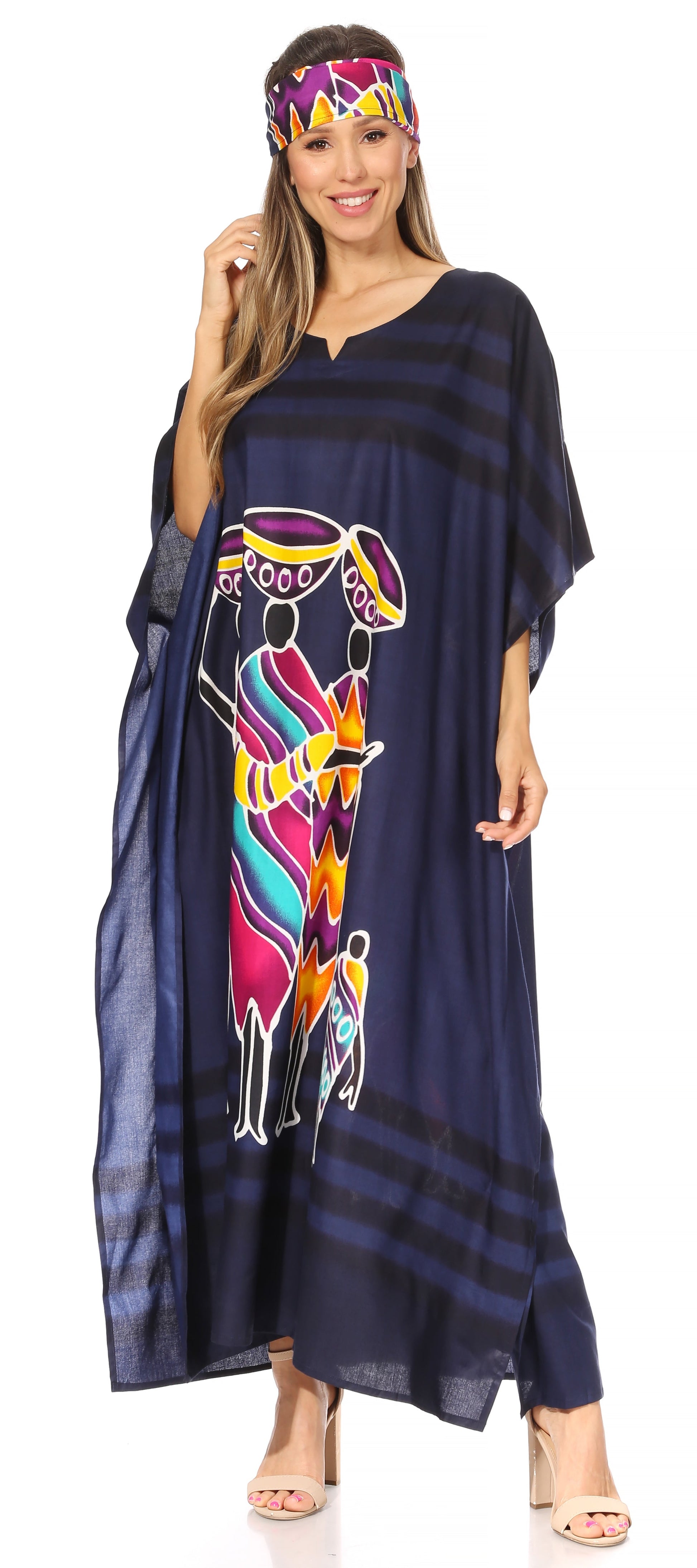 Sakkas Mera Women's Long Loose Short Sleeve Summer Casual Caftan Kaftan Dress - Concordia Style Boutique