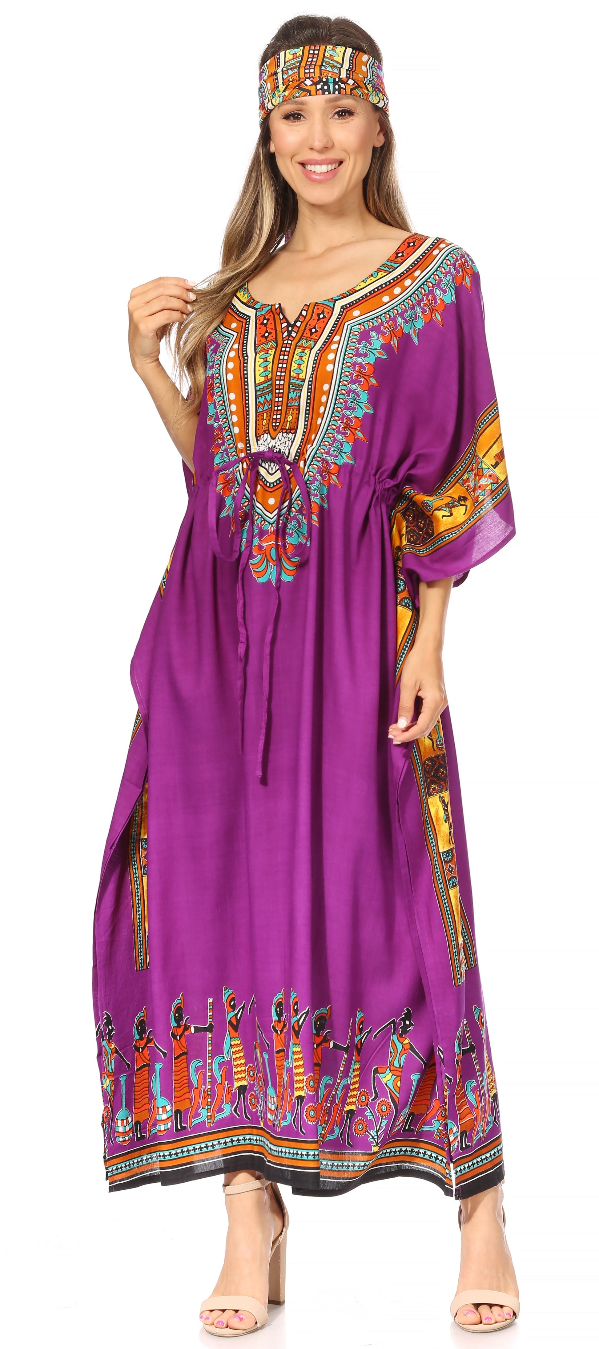 Sakkas Mera Women's Long Loose Short Sleeve Summer Casual Caftan Kaftan Dress - Concordia Style Boutique