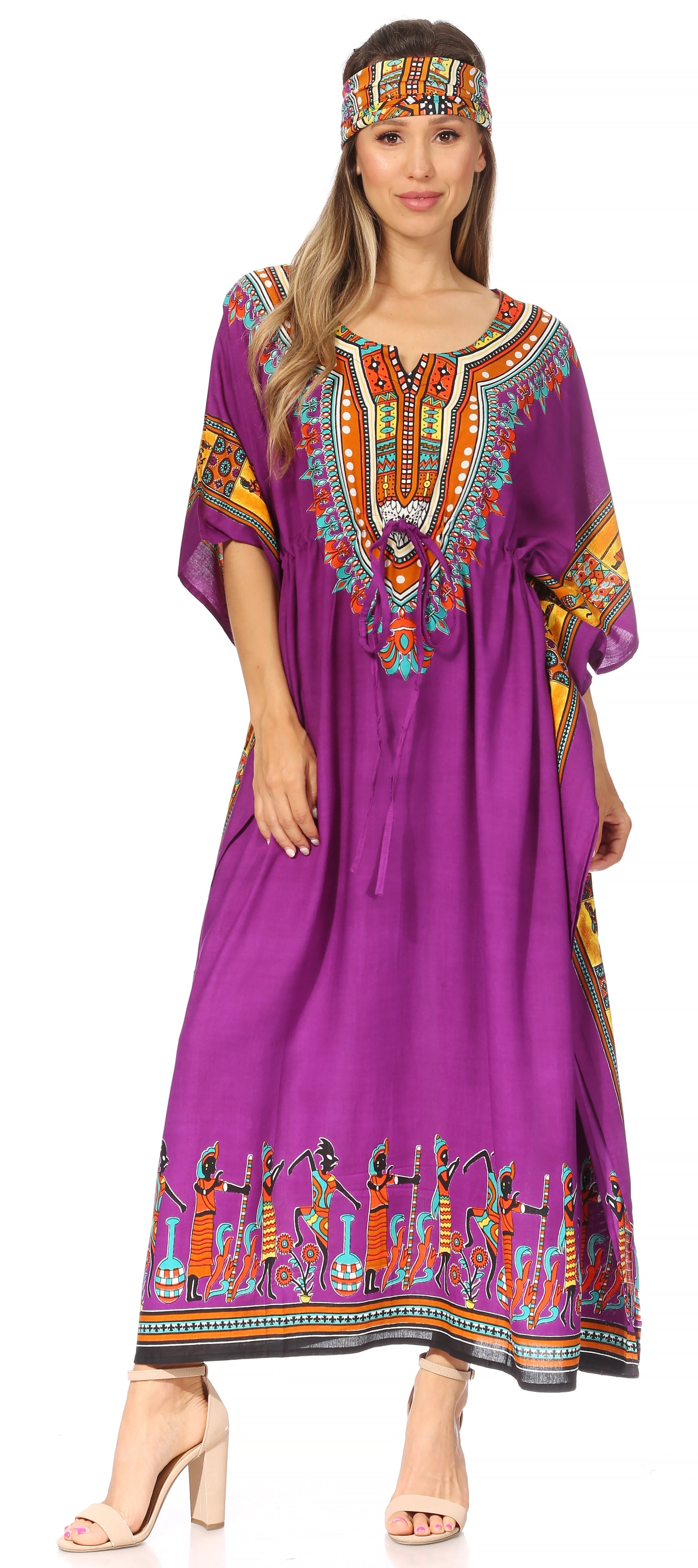 Sakkas Mera Women's Long Loose Short Sleeve Summer Casual Caftan Kaftan Dress - Concordia Style Boutique