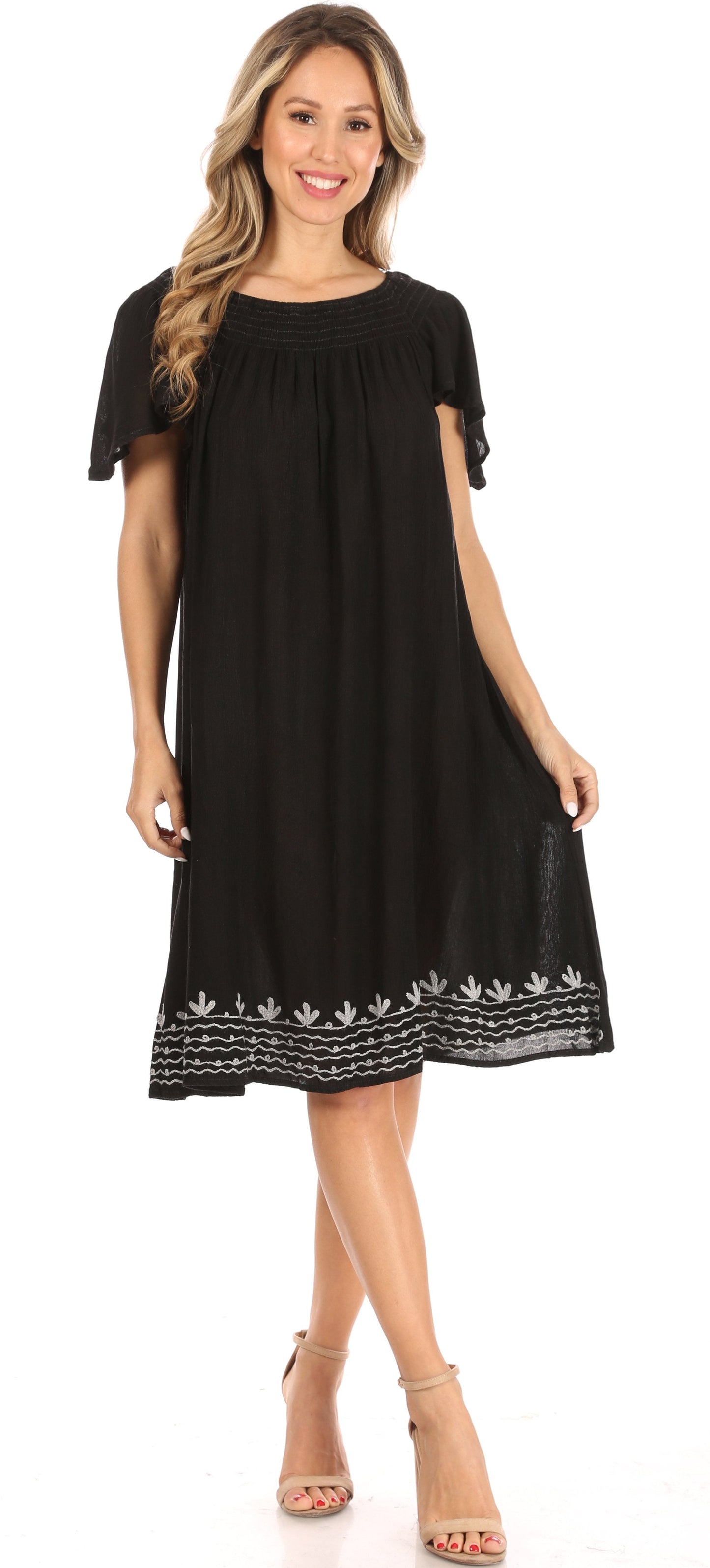 Sakkas Desma Women Casual Loose Summer off Shoulder Midi Boho Dress Cover-up - Concordia Style Boutique