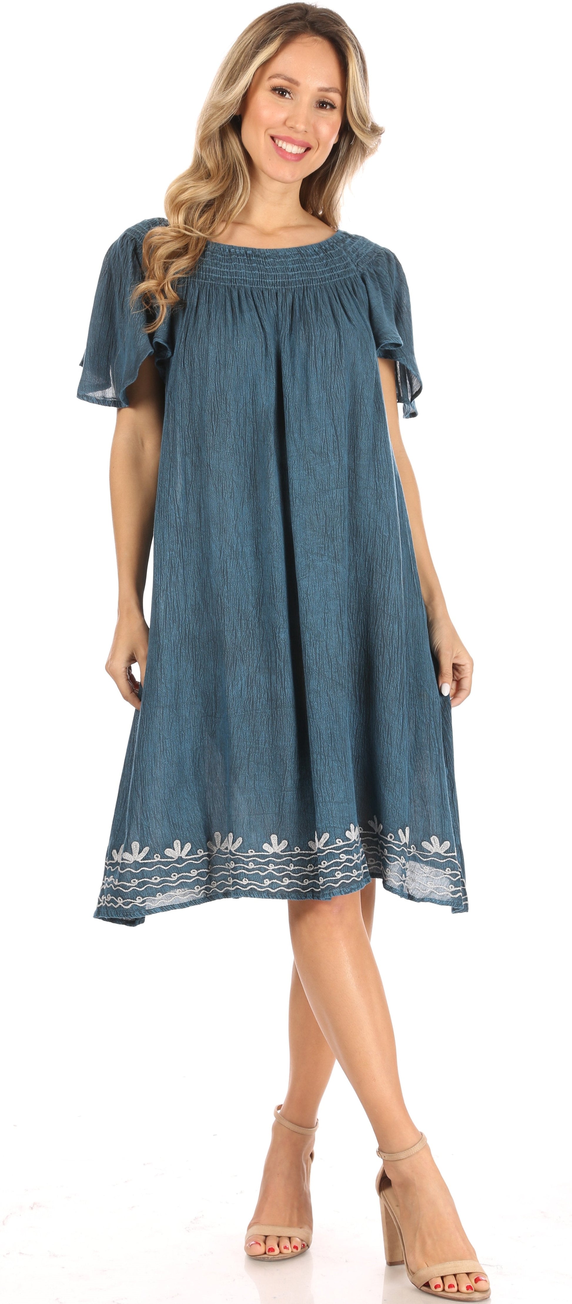 Sakkas Desma Women Casual Loose Summer off Shoulder Midi Boho Dress Cover-up - Concordia Style Boutique