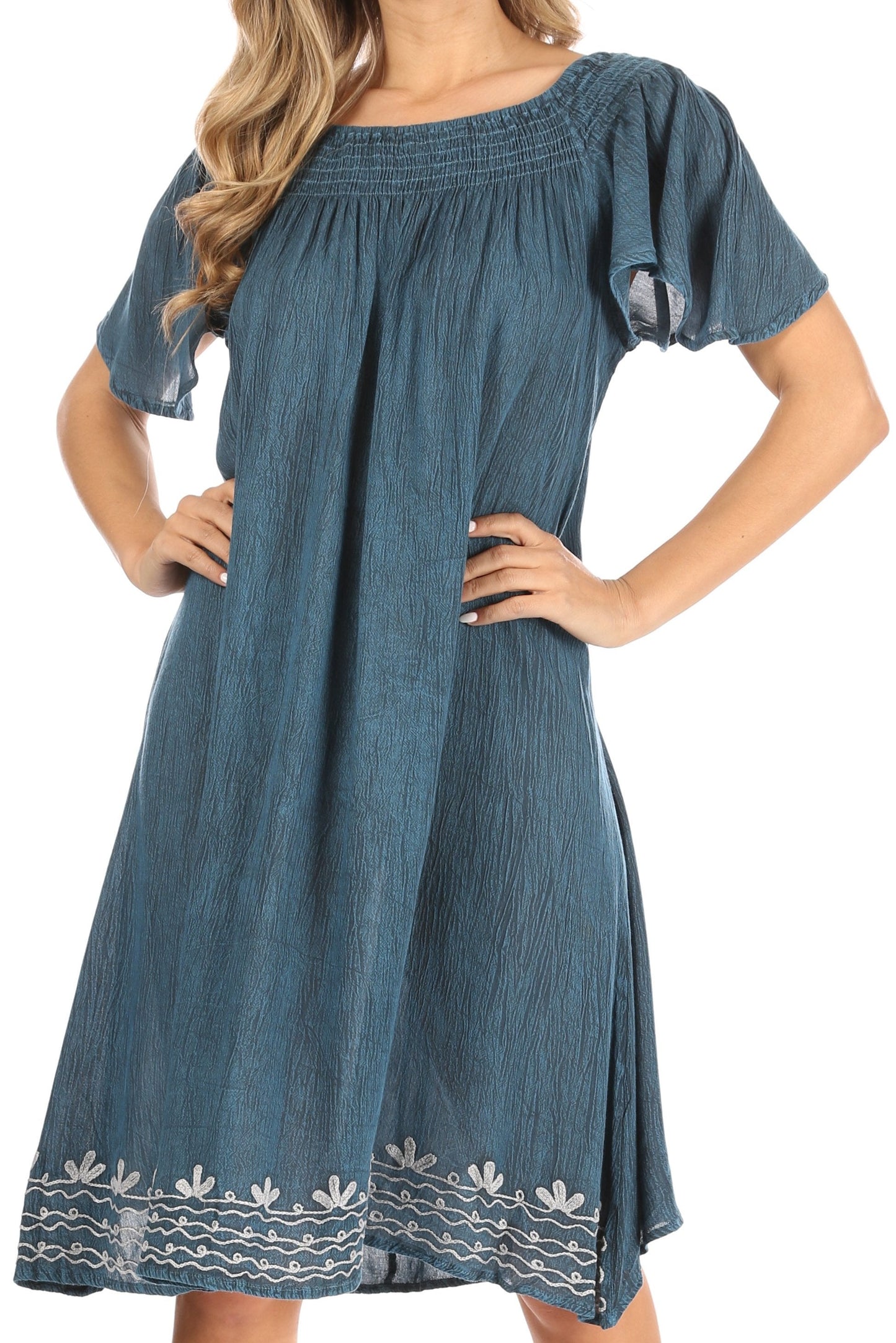 Sakkas Desma Women Casual Loose Summer off Shoulder Midi Boho Dress Cover-up - Concordia Style Boutique