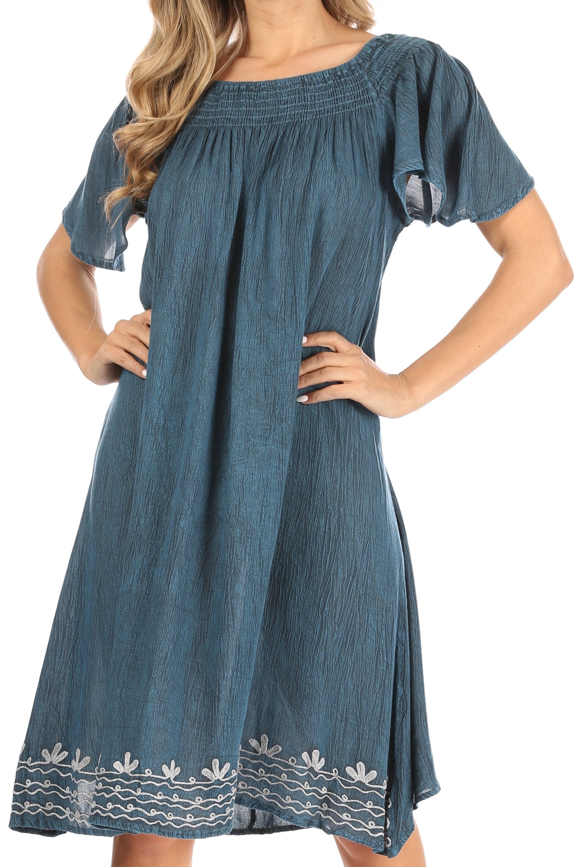 Sakkas Desma Women Casual Loose Summer off Shoulder Midi Boho Dress Cover-up - Concordia Style Boutique