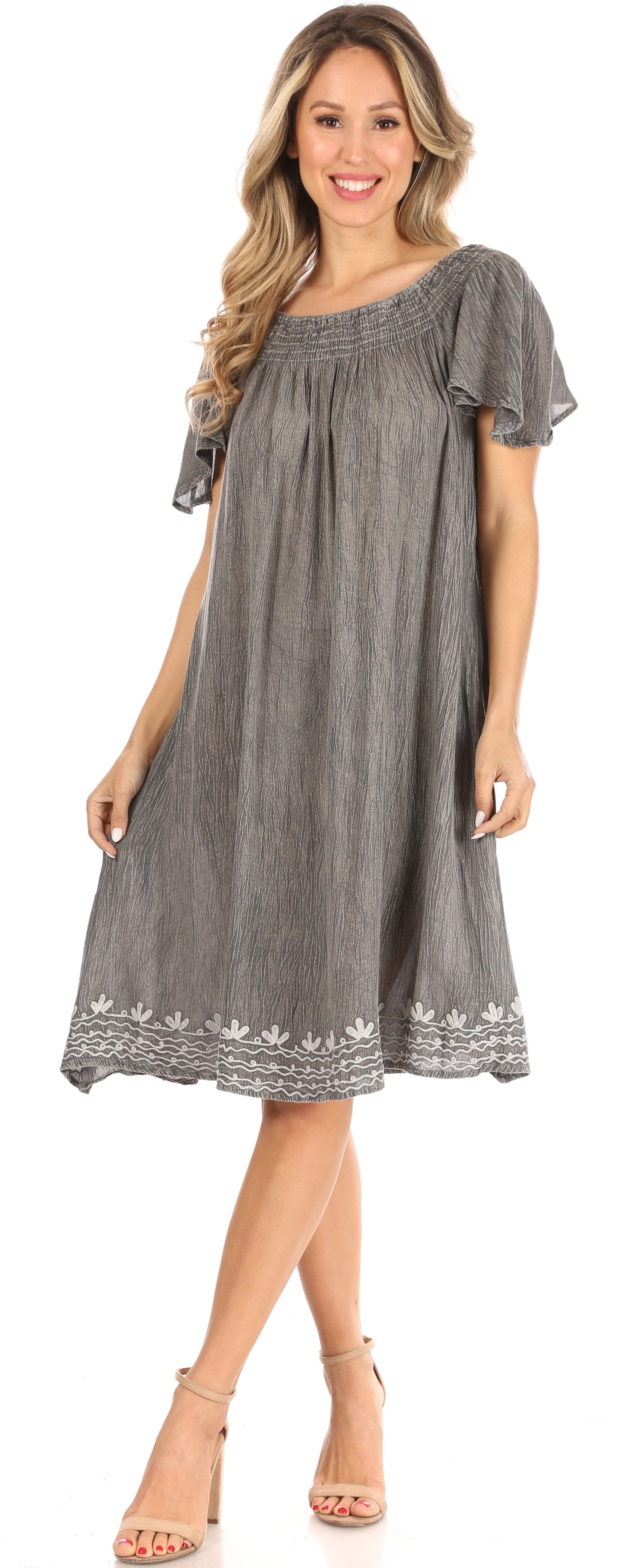 Sakkas Desma Women Casual Loose Summer off Shoulder Midi Boho Dress Cover-up - Concordia Style Boutique