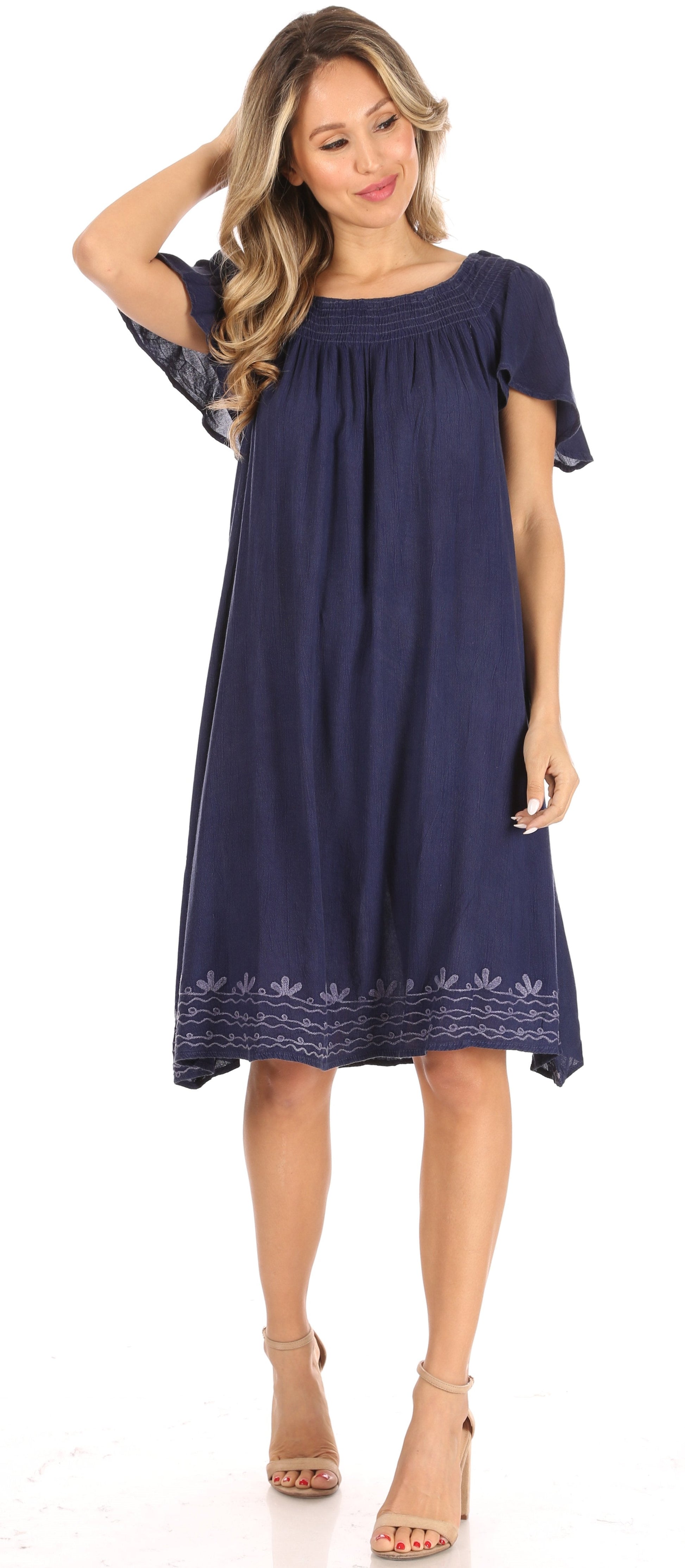 Sakkas Desma Women Casual Loose Summer off Shoulder Midi Boho Dress Cover-up - Concordia Style Boutique