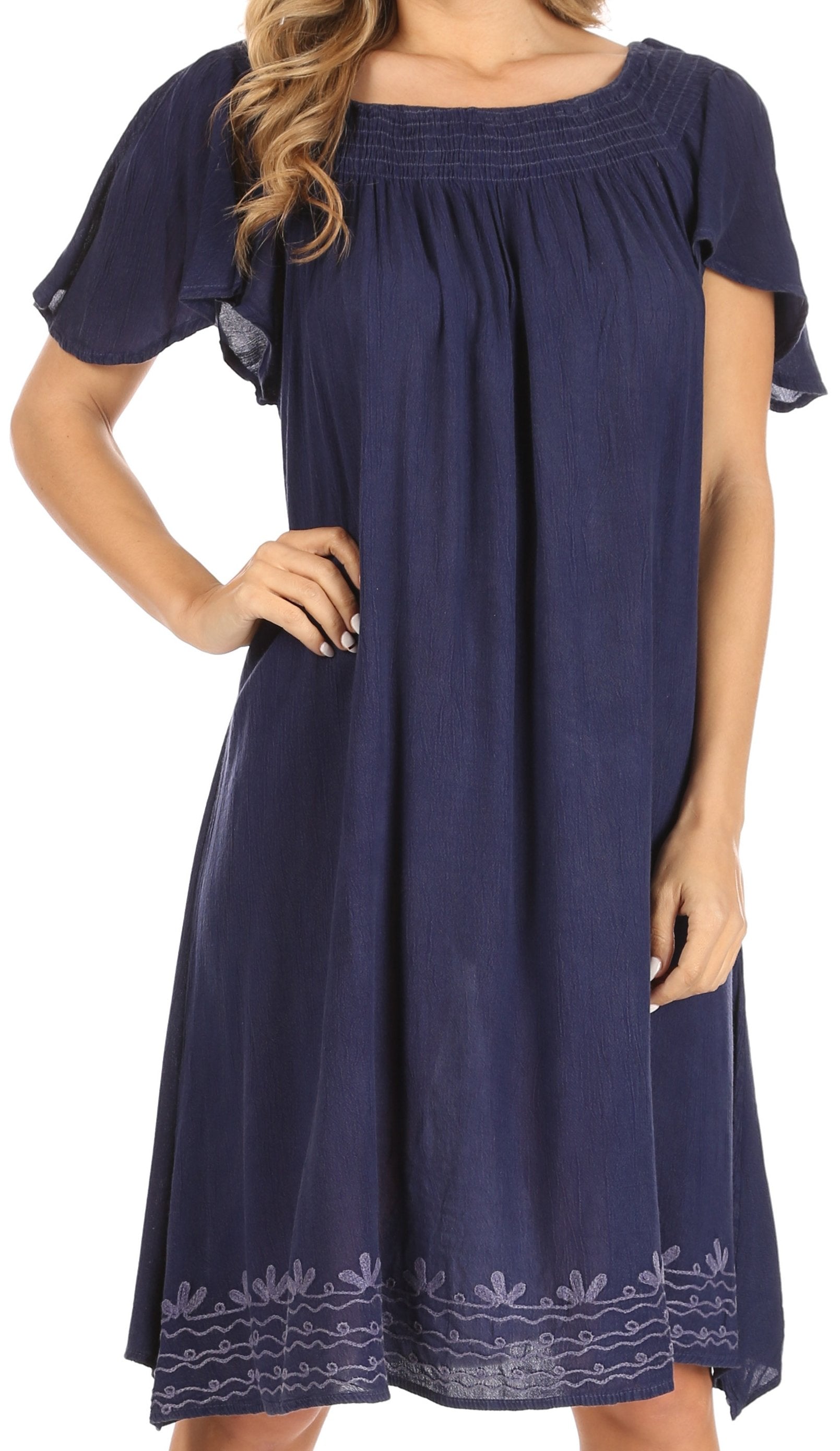 Sakkas Desma Women Casual Loose Summer off Shoulder Midi Boho Dress Cover-up - Concordia Style Boutique