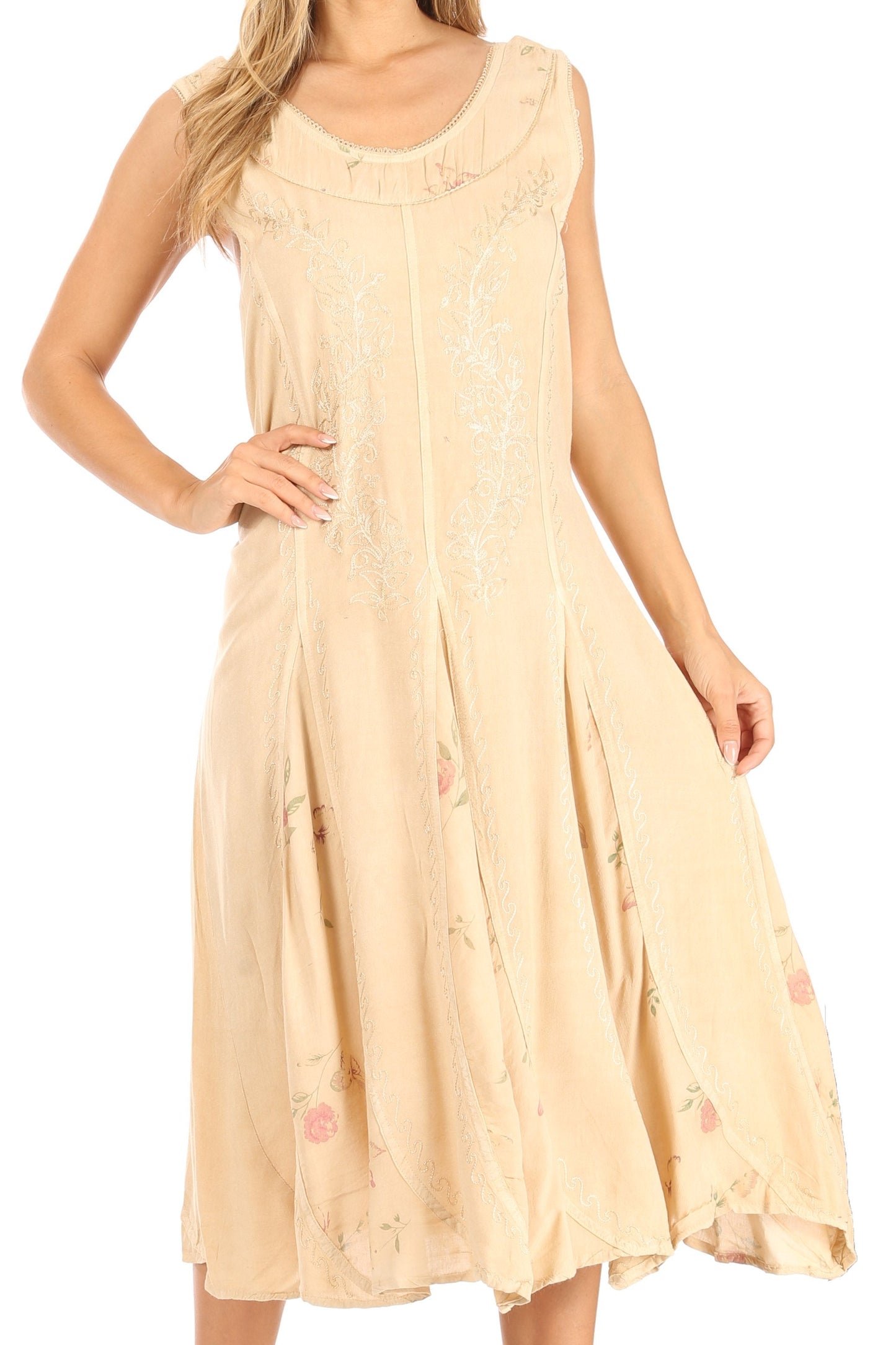 Sakkas Lila Women's Midi Sleeveless Floral Boho Casual Rayon Dress Adjustable - Concordia Style Boutique