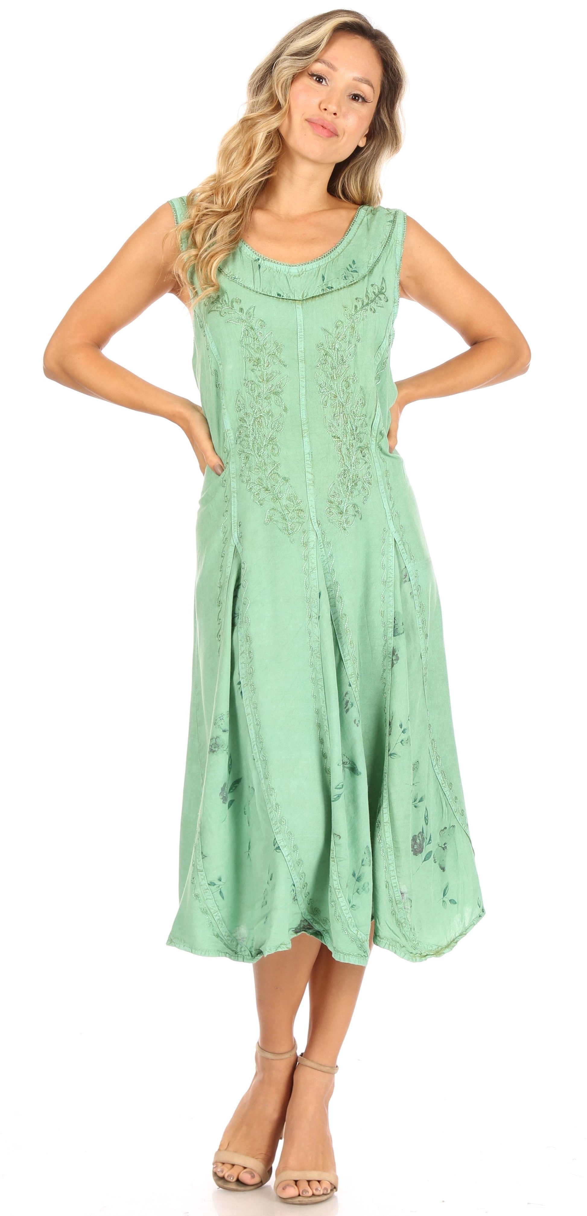 Sakkas Lila Women's Midi Sleeveless Floral Boho Casual Rayon Dress Adjustable - Concordia Style Boutique