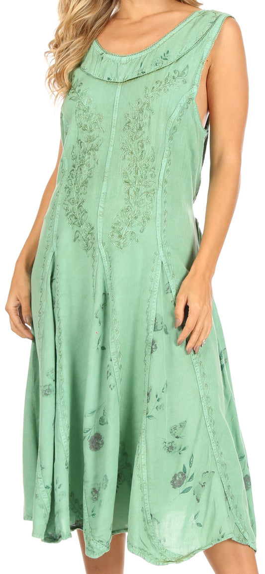 Sakkas Lila Women's Midi Sleeveless Floral Boho Casual Rayon Dress Adjustable - Concordia Style Boutique