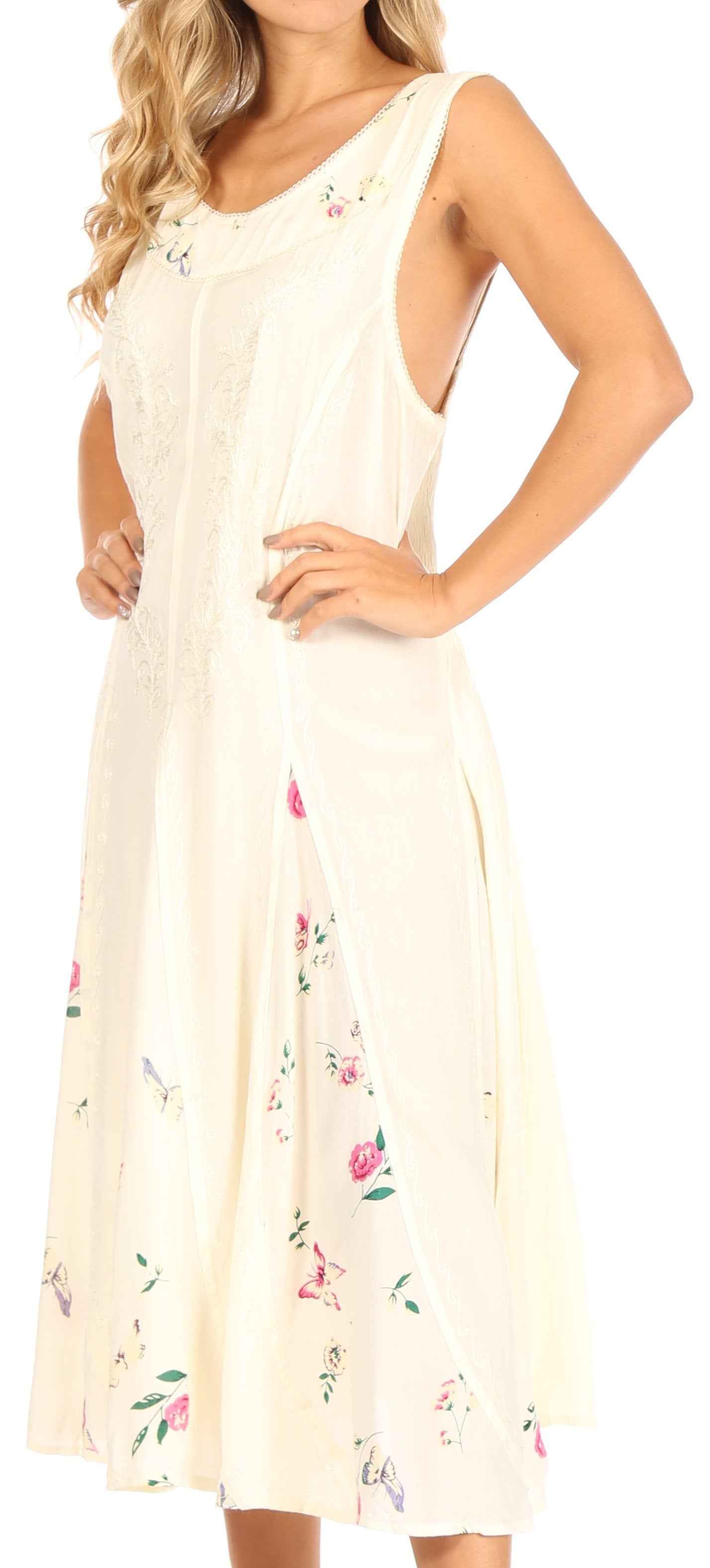 Sakkas Lila Women's Midi Sleeveless Floral Boho Casual Rayon Dress Adjustable - Concordia Style Boutique