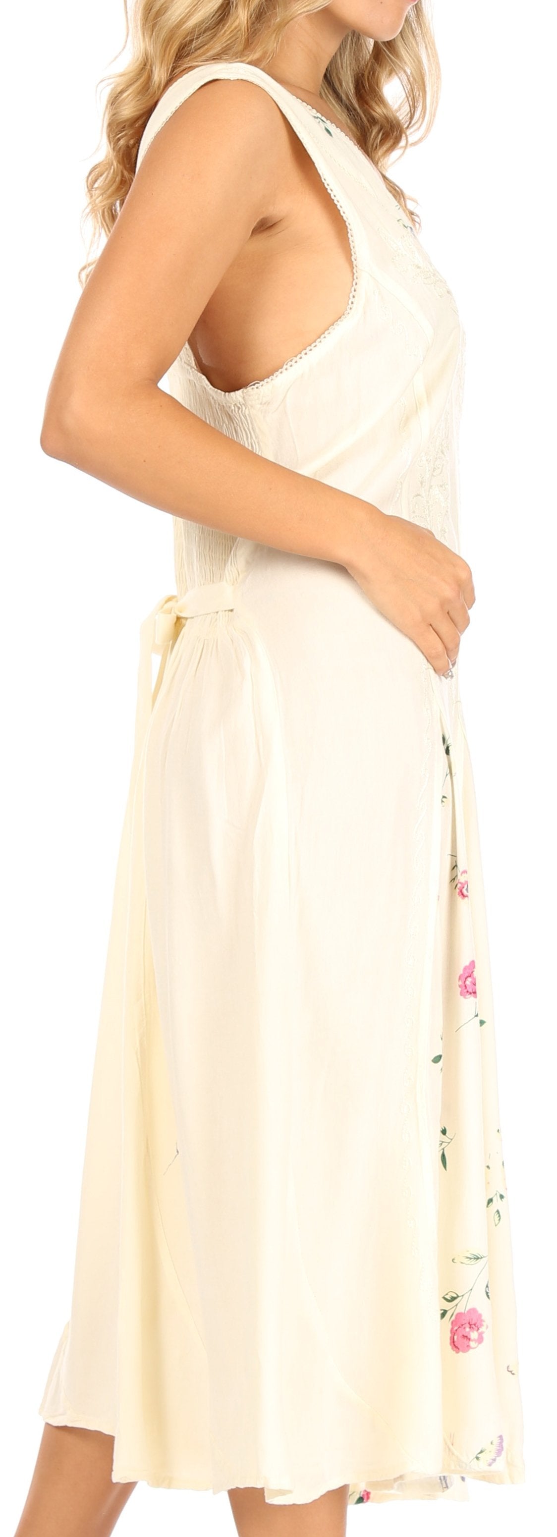 Sakkas Lila Women's Midi Sleeveless Floral Boho Casual Rayon Dress Adjustable - Concordia Style Boutique