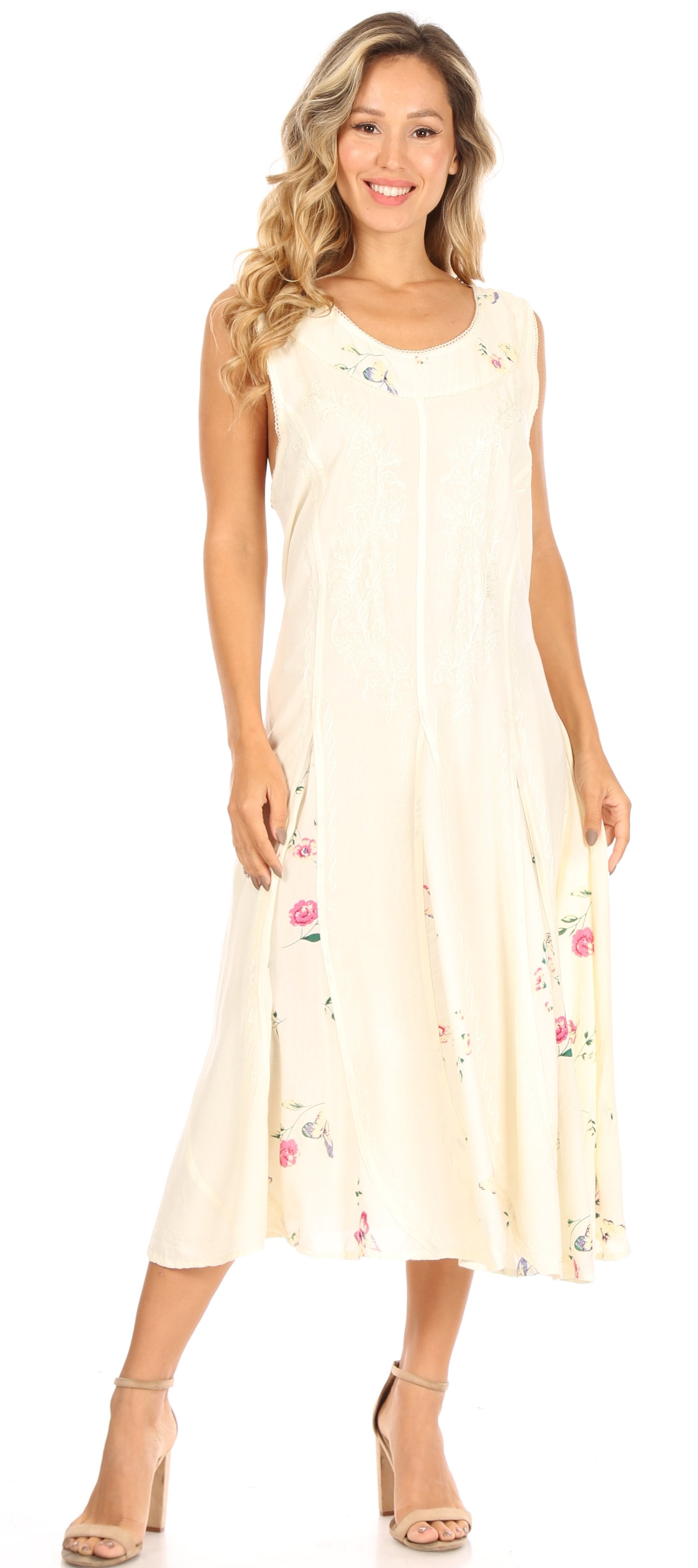 Sakkas Lila Women's Midi Sleeveless Floral Boho Casual Rayon Dress Adjustable - Concordia Style Boutique