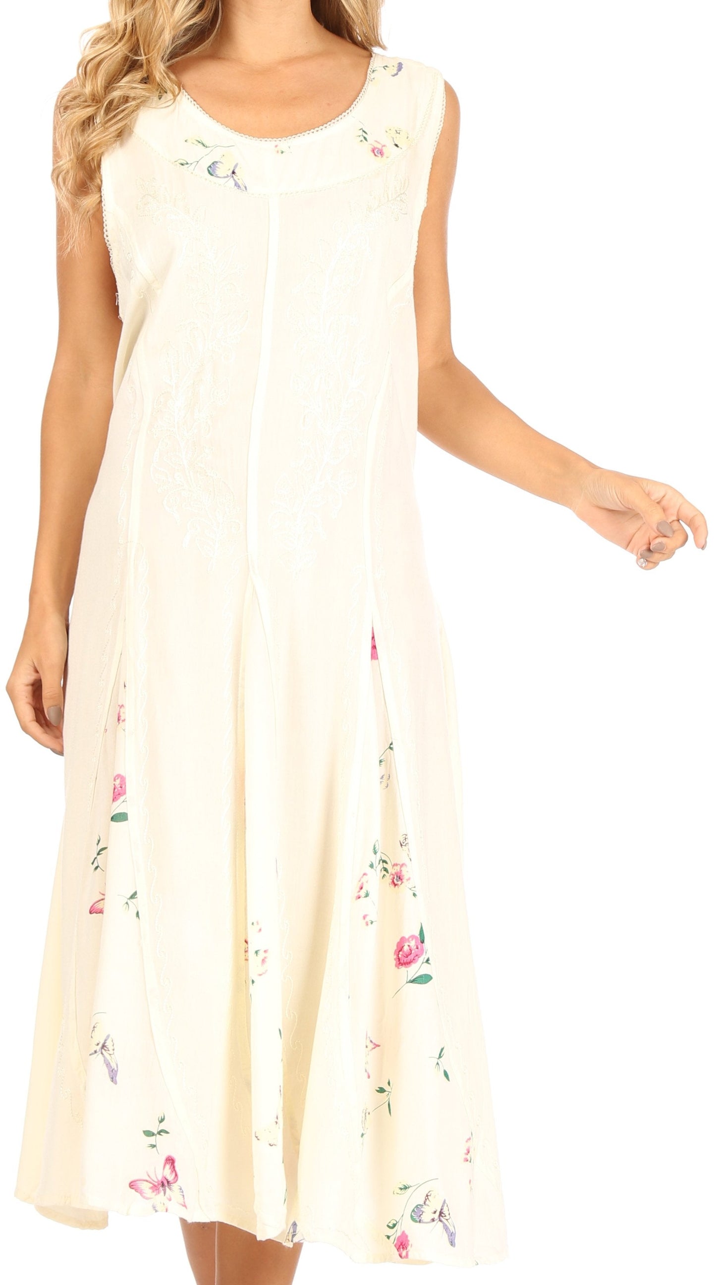 Sakkas Lila Women's Midi Sleeveless Floral Boho Casual Rayon Dress Adjustable - Concordia Style Boutique