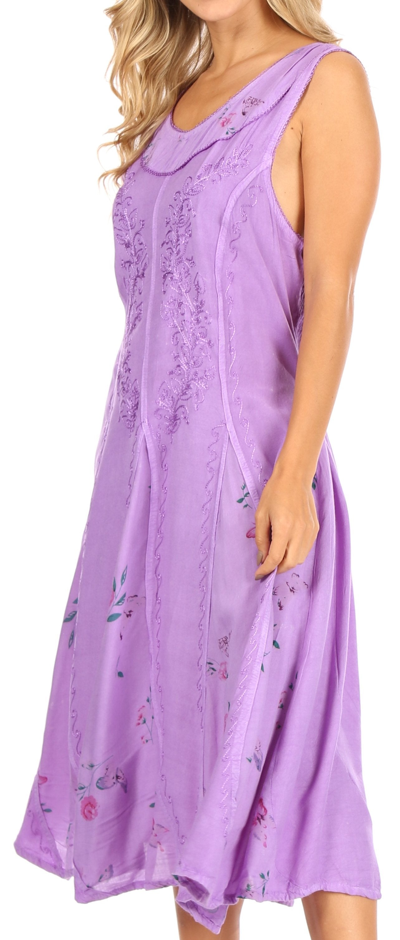 Sakkas Lila Women's Midi Sleeveless Floral Boho Casual Rayon Dress Adjustable - Concordia Style Boutique
