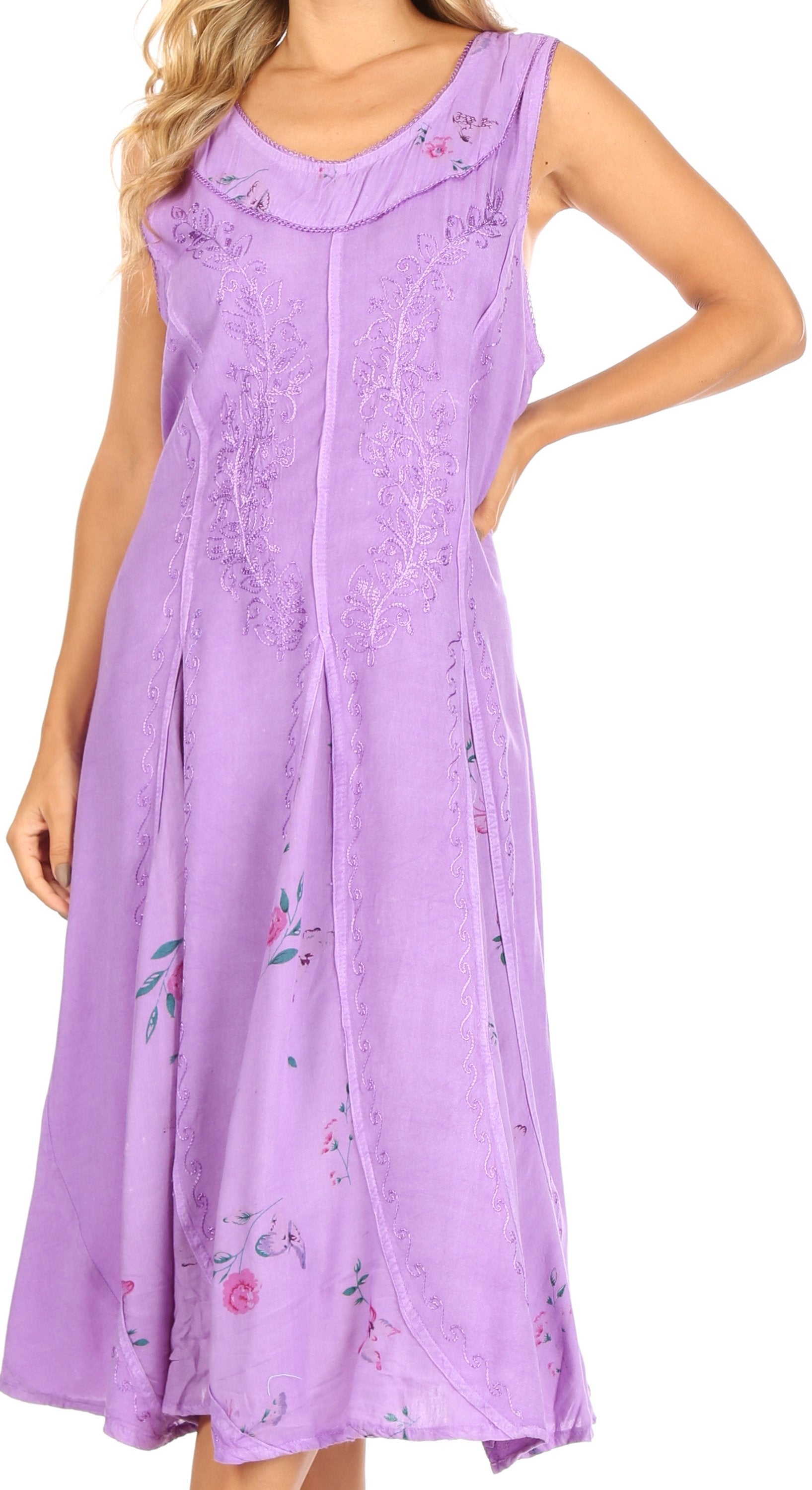 Sakkas Lila Women's Midi Sleeveless Floral Boho Casual Rayon Dress Adjustable - Concordia Style Boutique