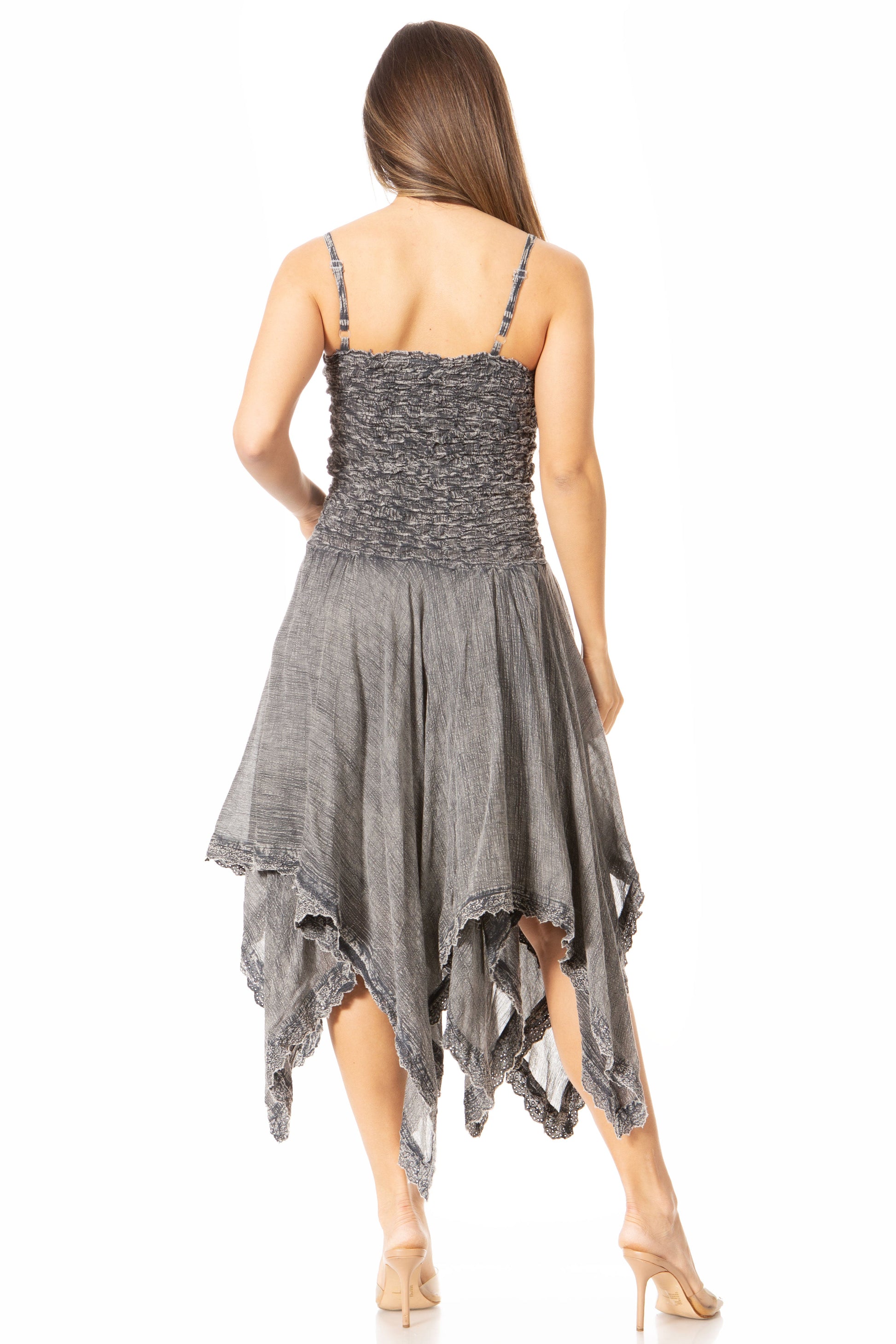Sakkas Ella Smocked Bodice Spaghetti Strap Double Layered Dress - Concordia Style Boutique