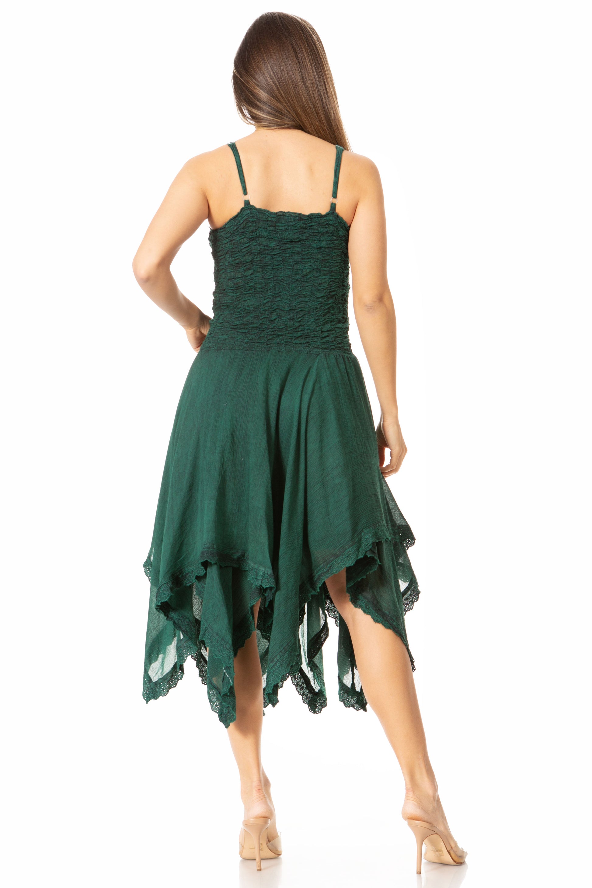 Sakkas Ella Smocked Bodice Spaghetti Strap Double Layered Dress - Concordia Style Boutique