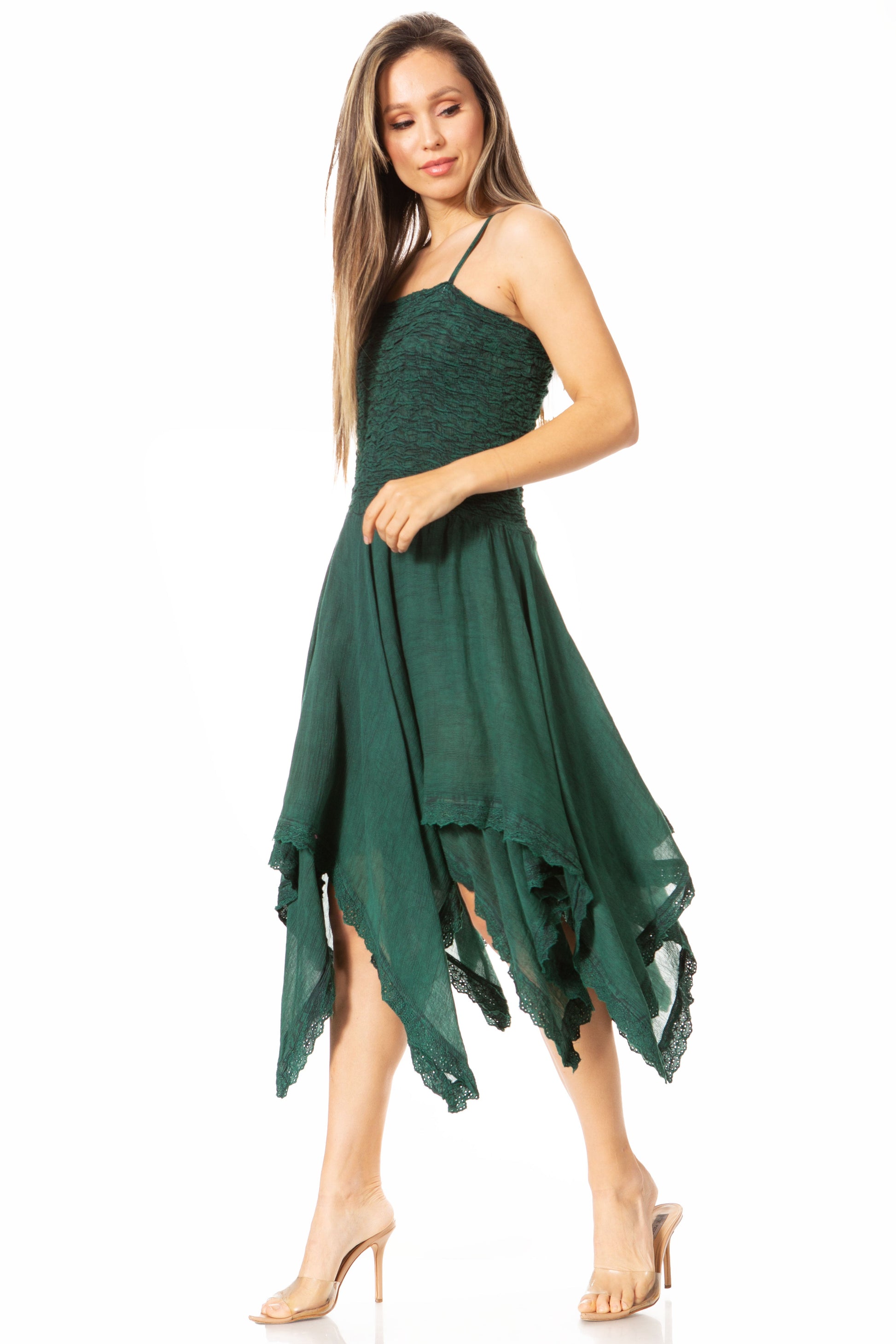 Sakkas Ella Smocked Bodice Spaghetti Strap Double Layered Dress - Concordia Style Boutique