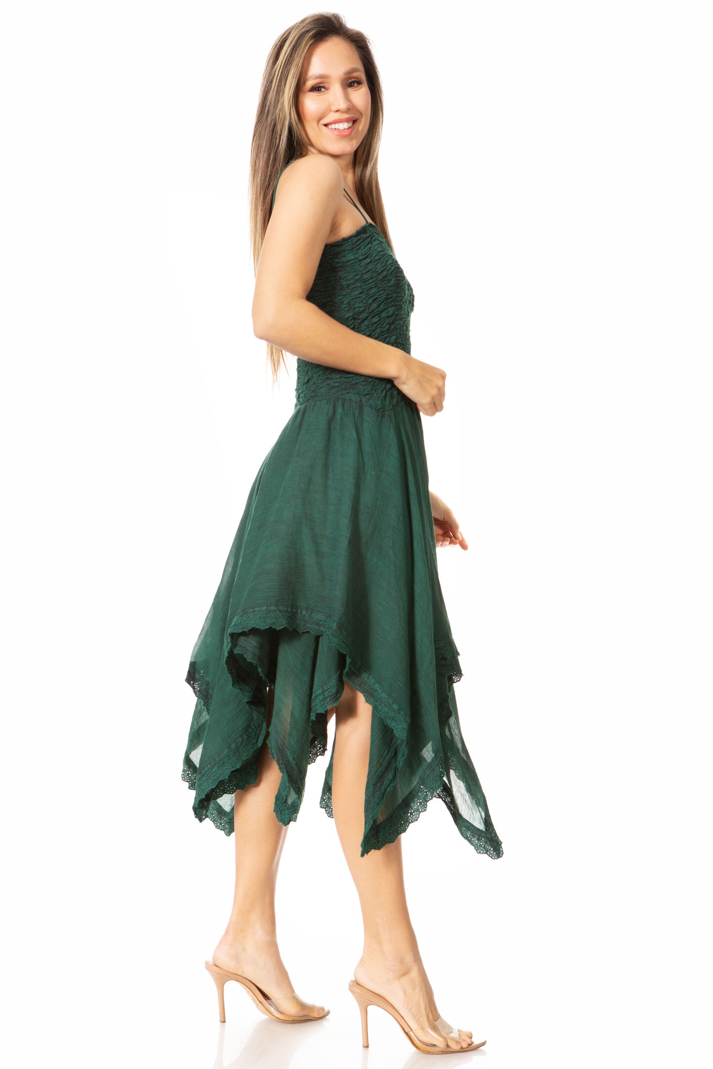 Sakkas Ella Smocked Bodice Spaghetti Strap Double Layered Dress - Concordia Style Boutique