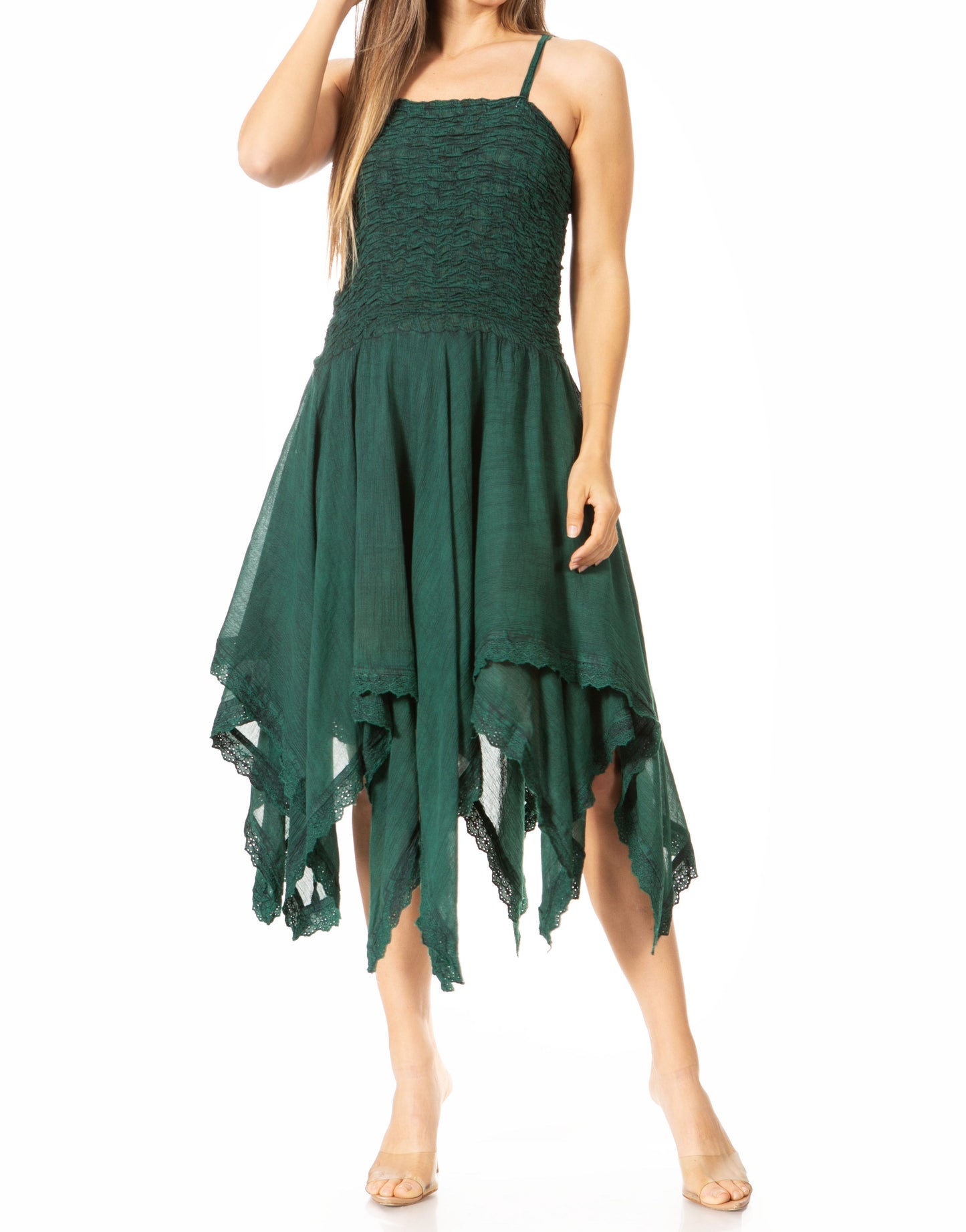 Sakkas Ella Smocked Bodice Spaghetti Strap Double Layered Dress - Concordia Style Boutique