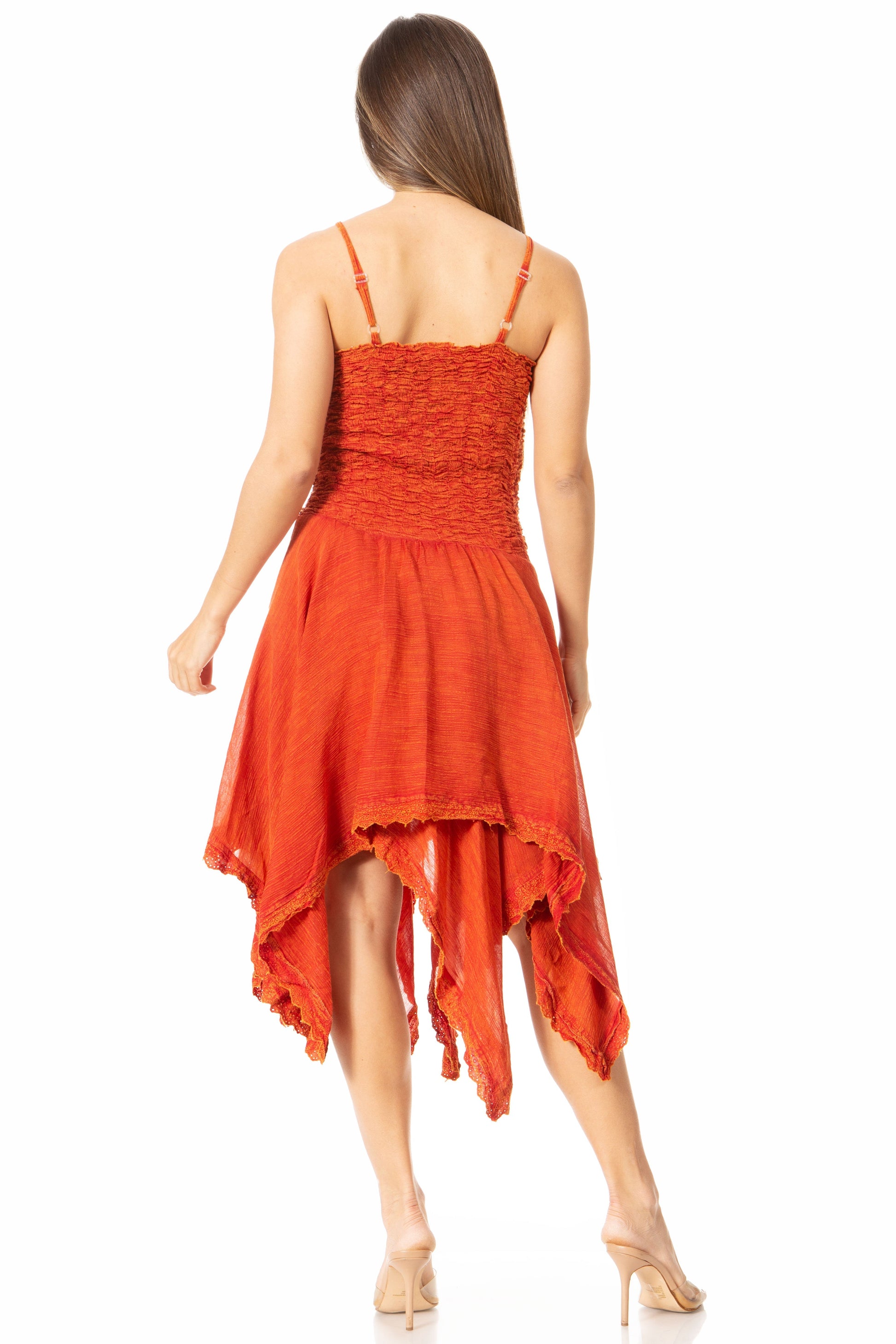 Sakkas Ella Smocked Bodice Spaghetti Strap Double Layered Dress - Concordia Style Boutique
