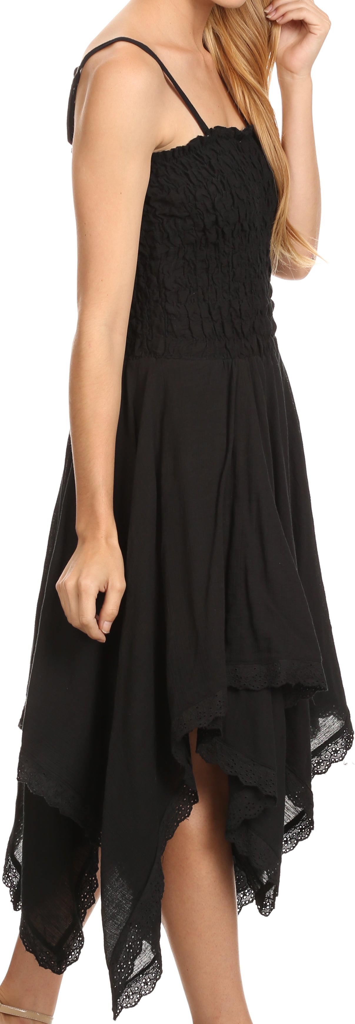 Sakkas Ella Smocked Bodice Spaghetti Strap Double Layered Dress - Concordia Style Boutique