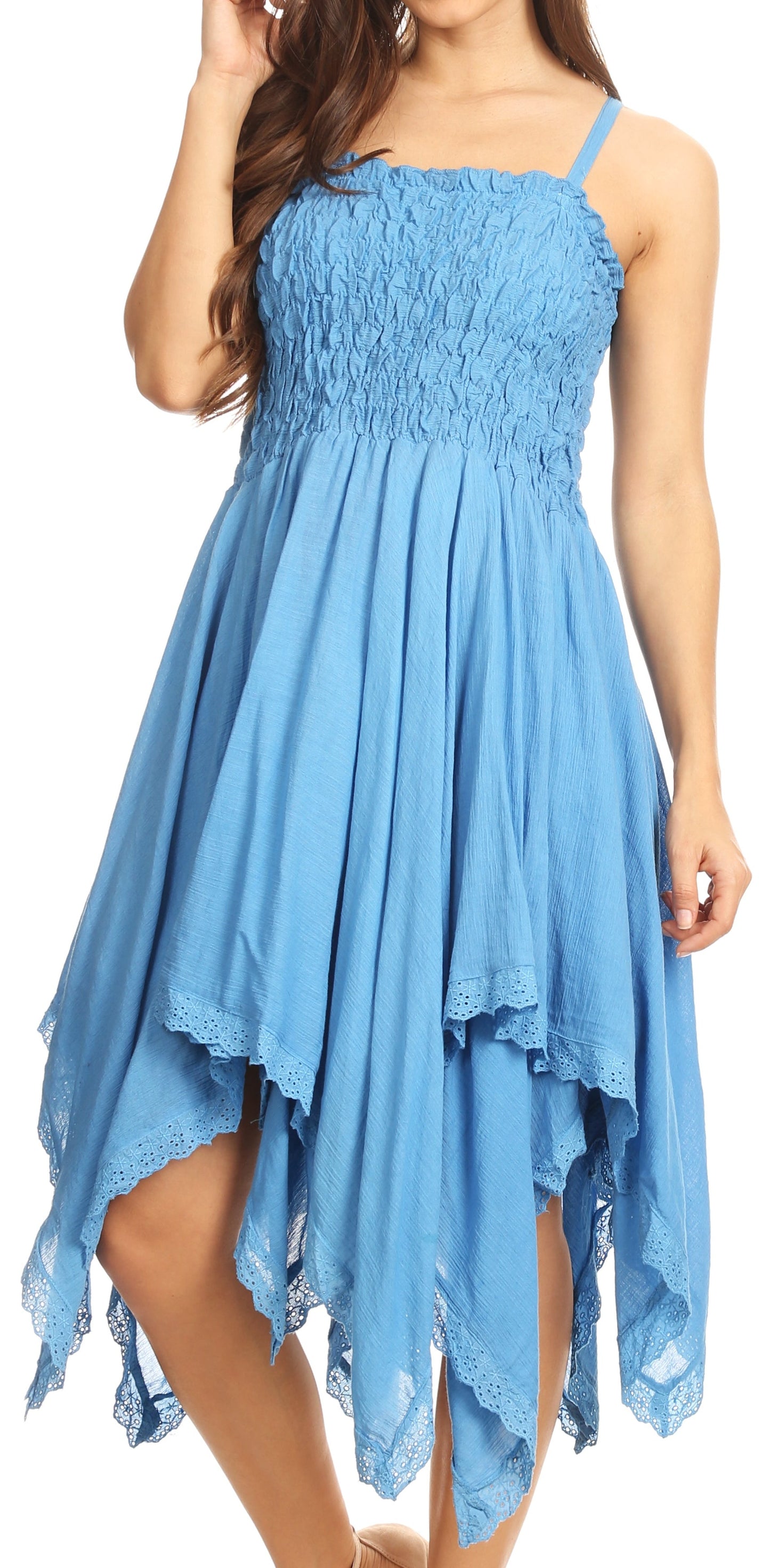 Sakkas Ella Smocked Bodice Spaghetti Strap Double Layered Dress - Concordia Style Boutique