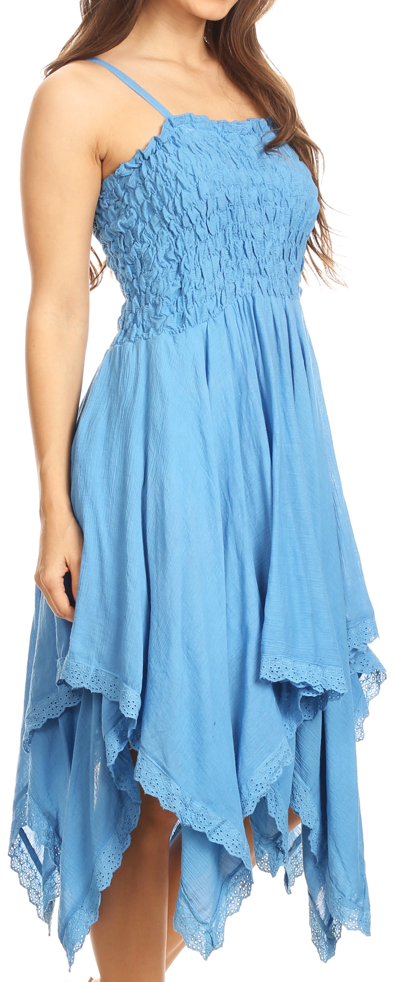 Sakkas Ella Smocked Bodice Spaghetti Strap Double Layered Dress - Concordia Style Boutique