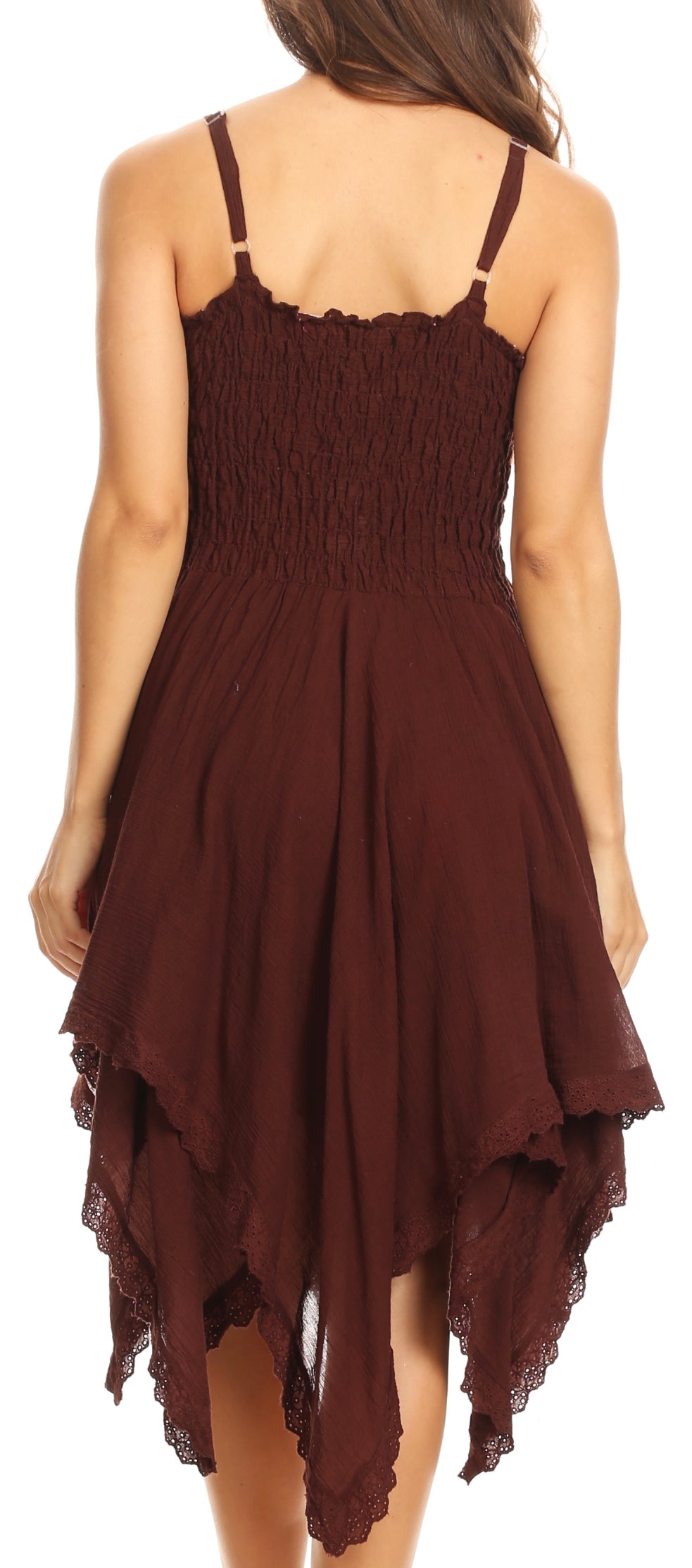 Sakkas Ella Smocked Bodice Spaghetti Strap Double Layered Dress - Concordia Style Boutique