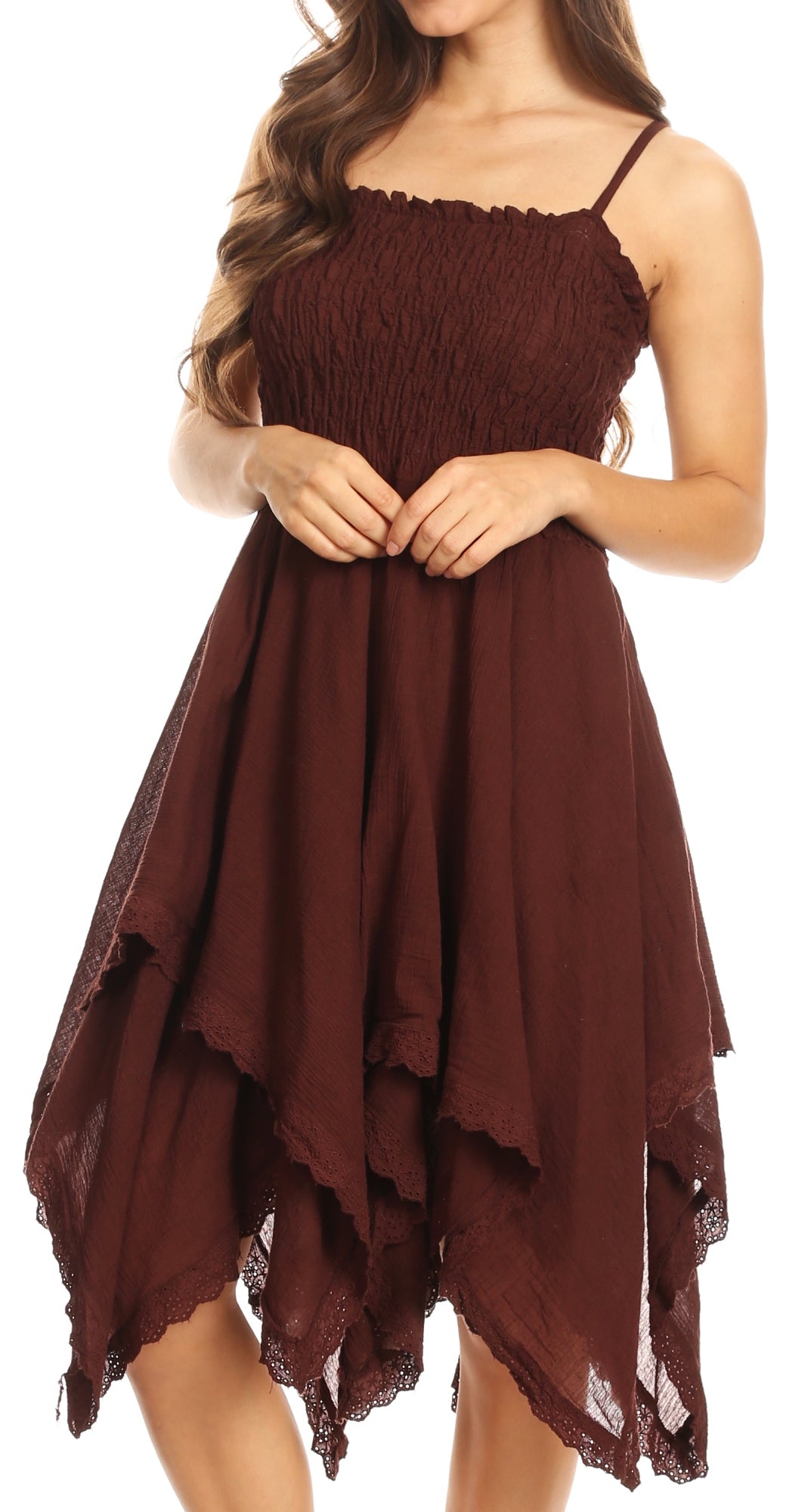 Sakkas Ella Smocked Bodice Spaghetti Strap Double Layered Dress - Concordia Style Boutique