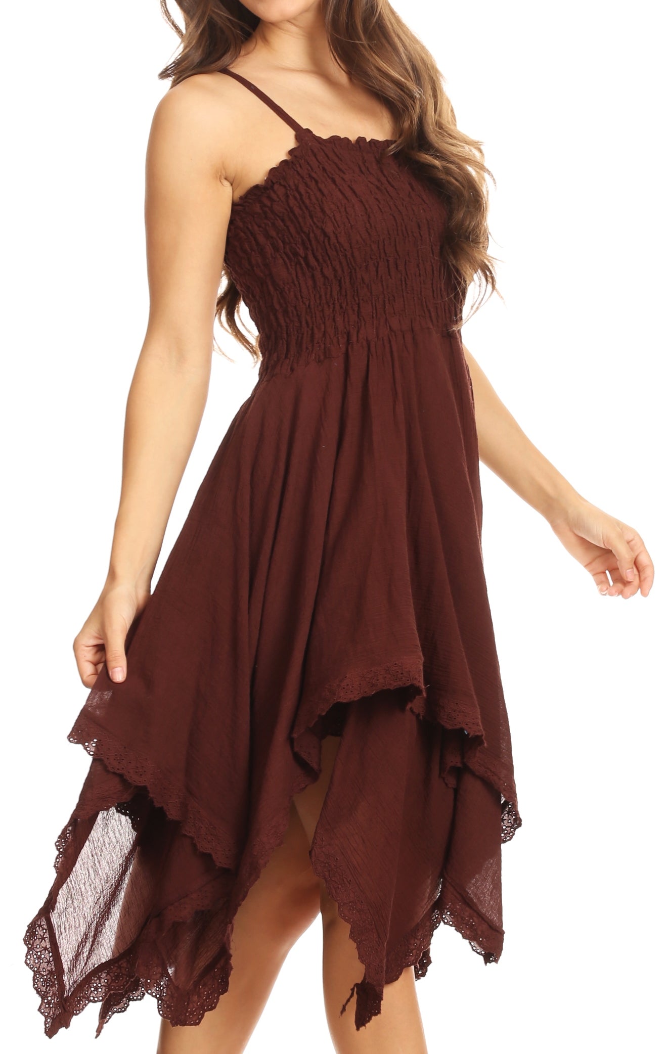 Sakkas Ella Smocked Bodice Spaghetti Strap Double Layered Dress - Concordia Style Boutique