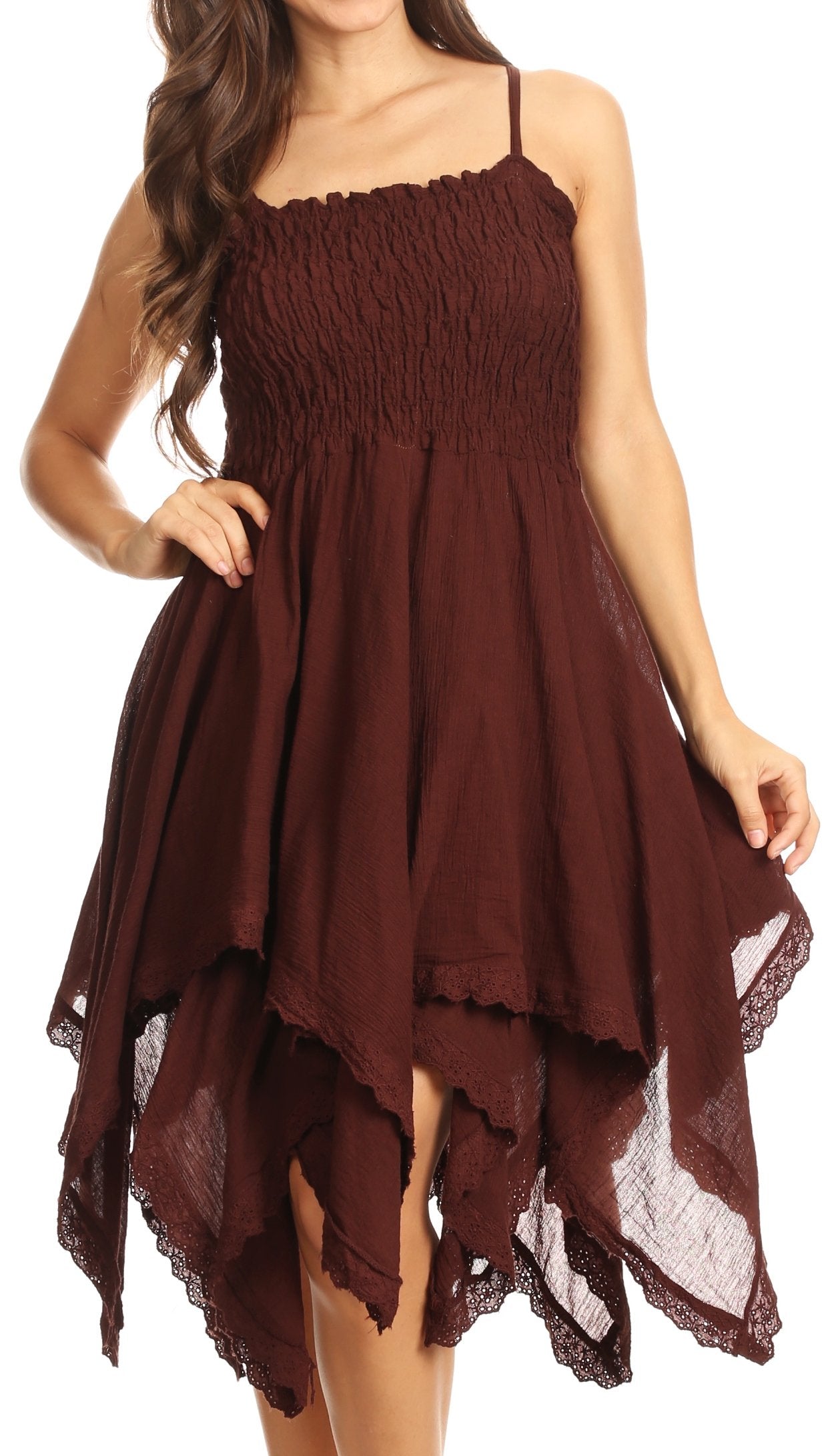 Sakkas Ella Smocked Bodice Spaghetti Strap Double Layered Dress - Concordia Style Boutique