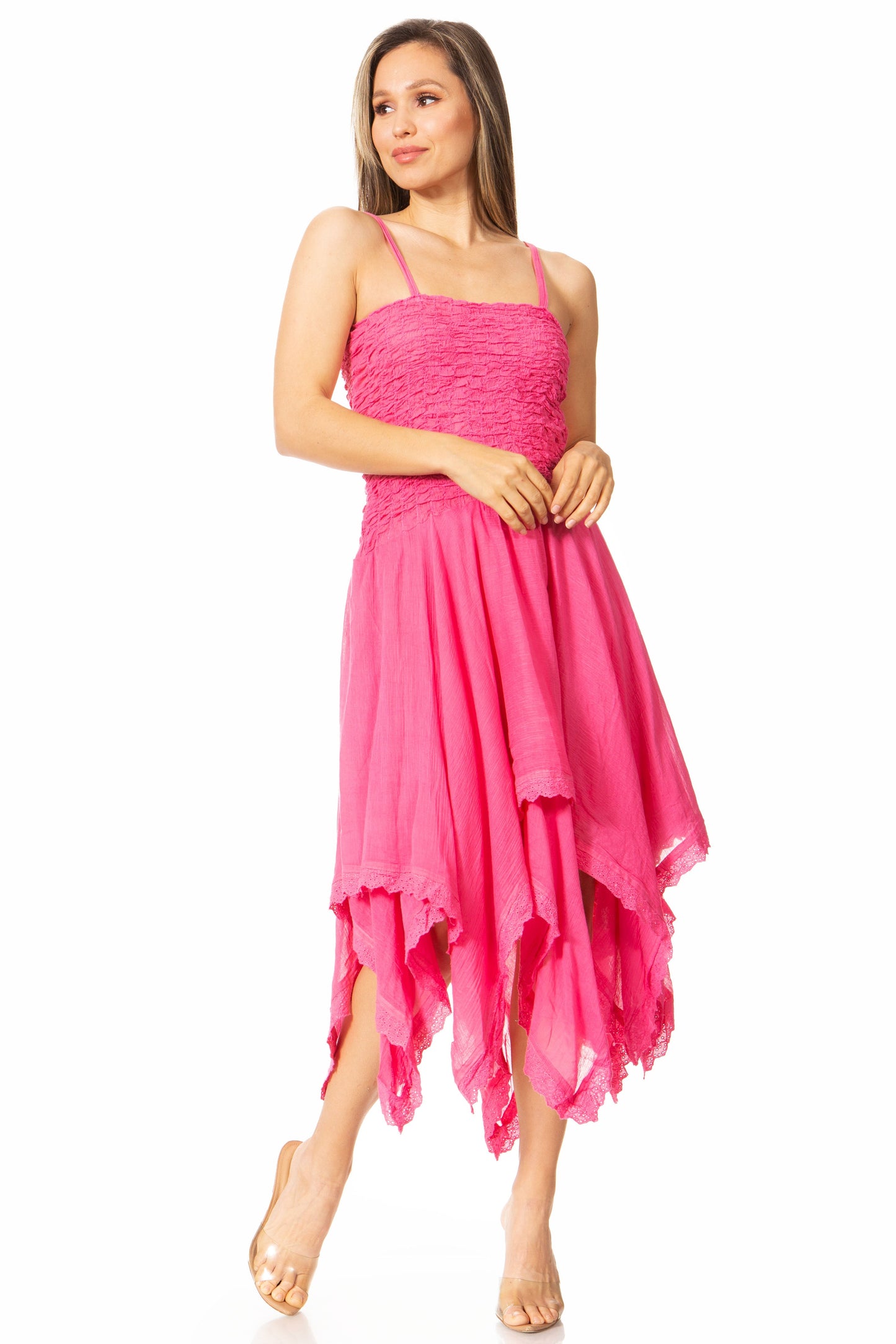 Sakkas Ella Smocked Bodice Spaghetti Strap Double Layered Dress - Concordia Style Boutique
