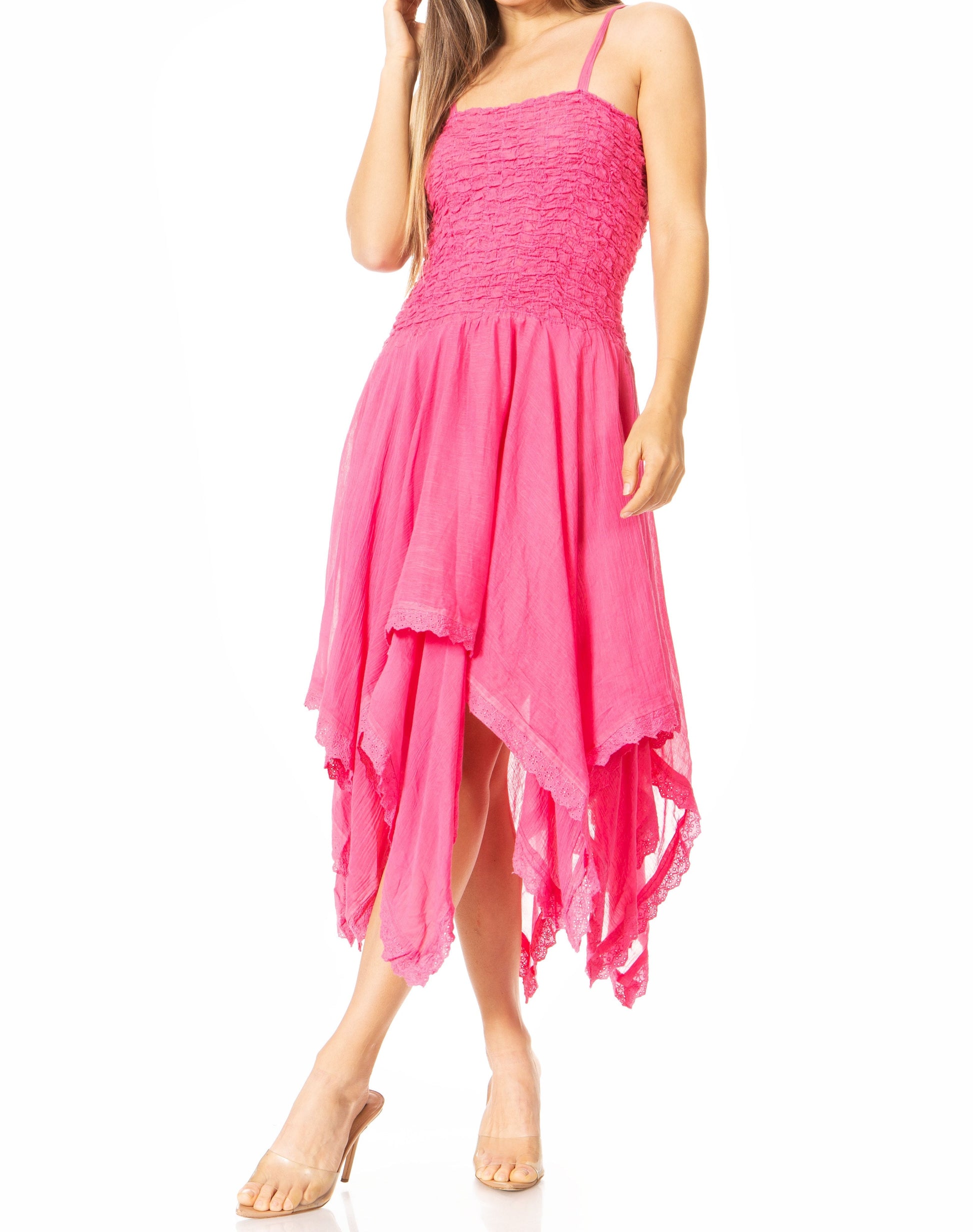 Sakkas Ella Smocked Bodice Spaghetti Strap Double Layered Dress - Concordia Style Boutique