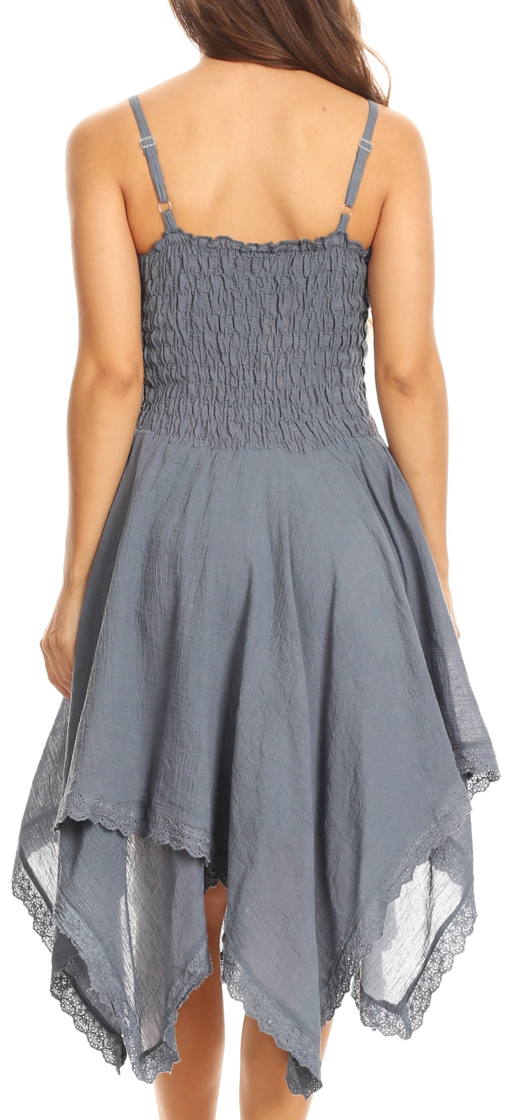 Sakkas Ella Smocked Bodice Spaghetti Strap Double Layered Dress - Concordia Style Boutique