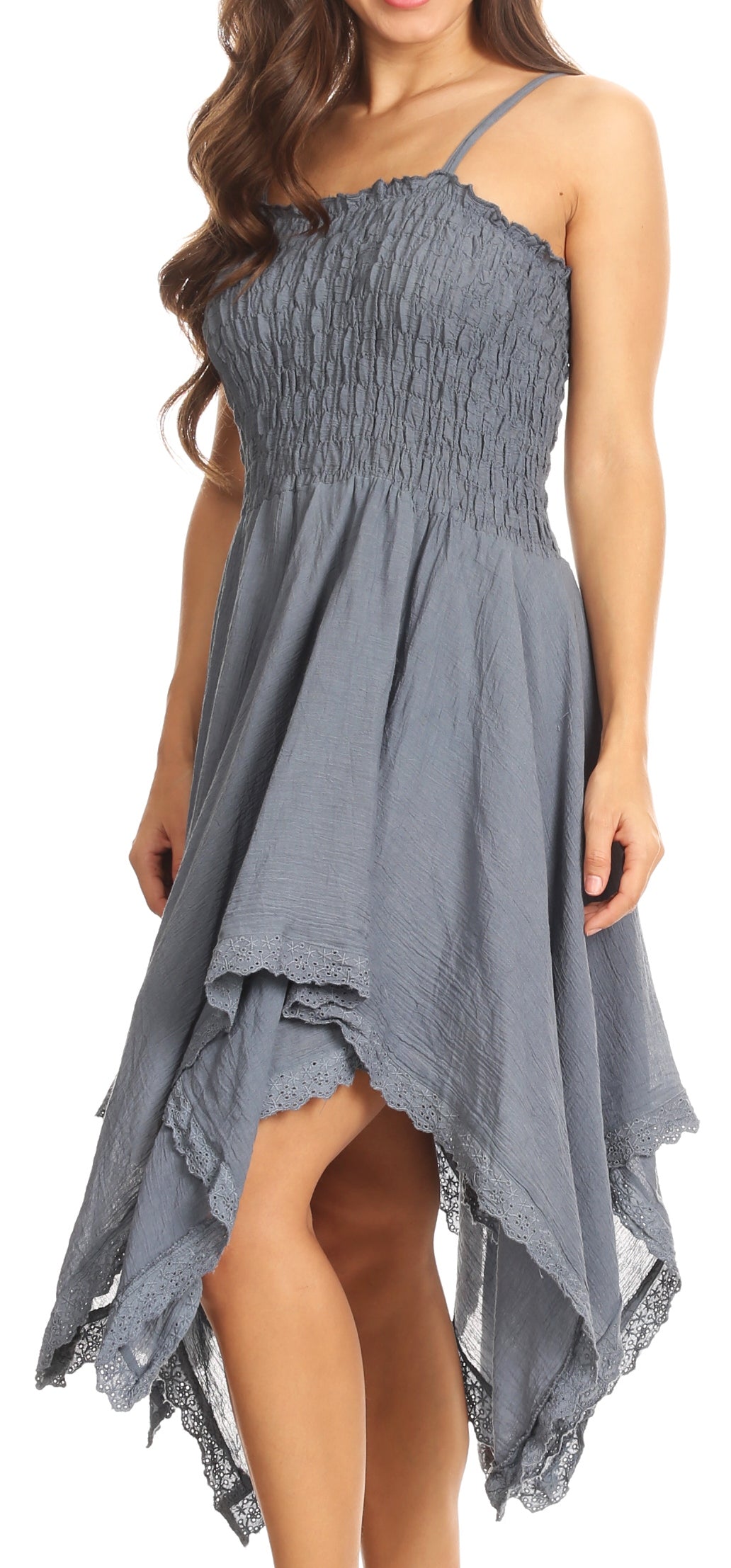 Sakkas Ella Smocked Bodice Spaghetti Strap Double Layered Dress - Concordia Style Boutique