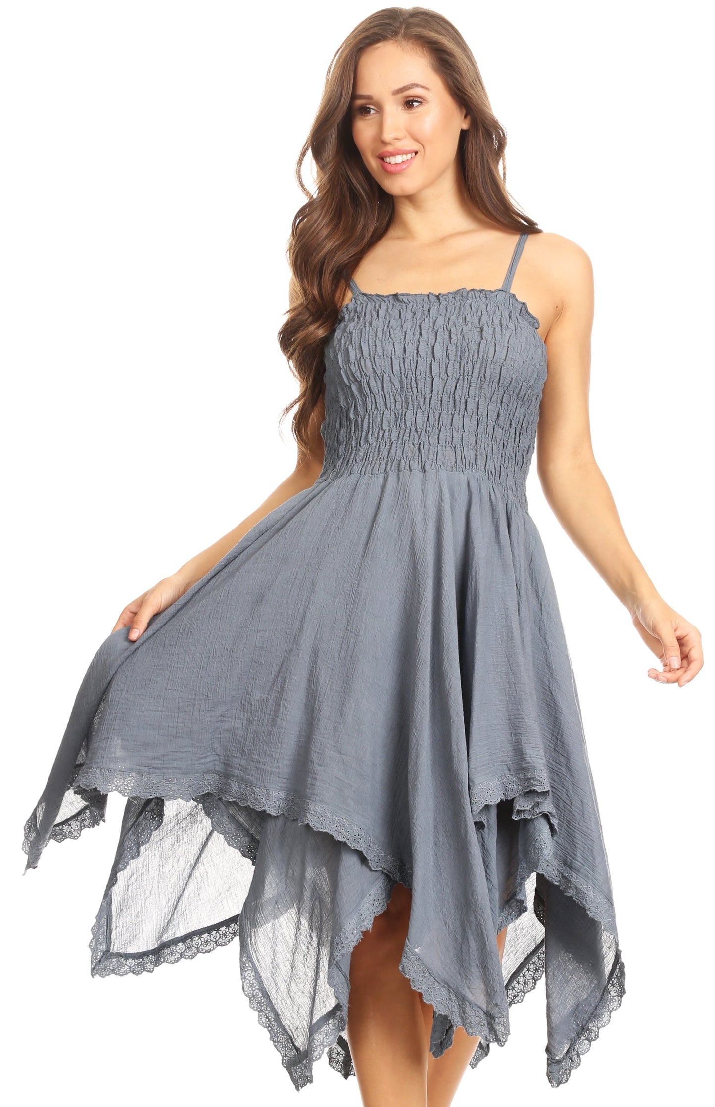 Sakkas Ella Smocked Bodice Spaghetti Strap Double Layered Dress - Concordia Style Boutique