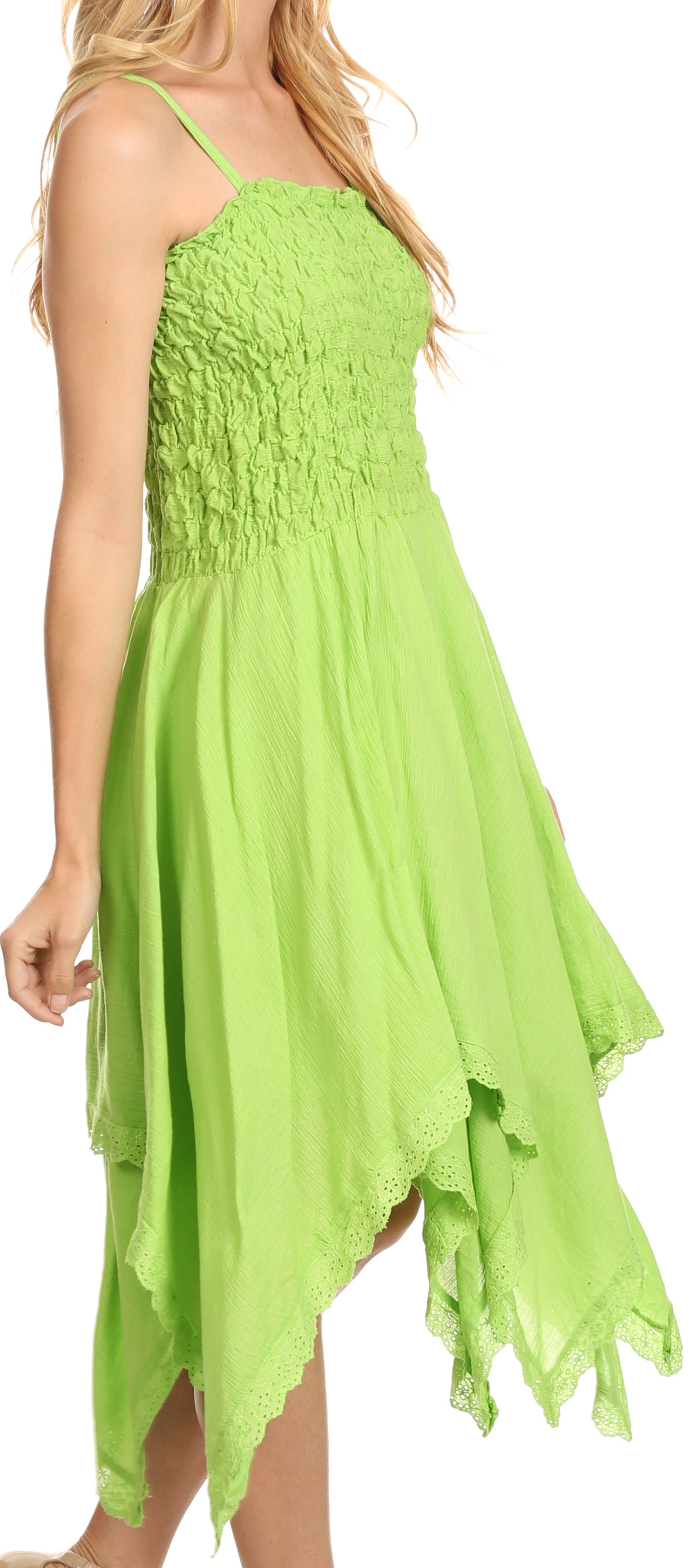 Sakkas Ella Smocked Bodice Spaghetti Strap Double Layered Dress - Concordia Style Boutique