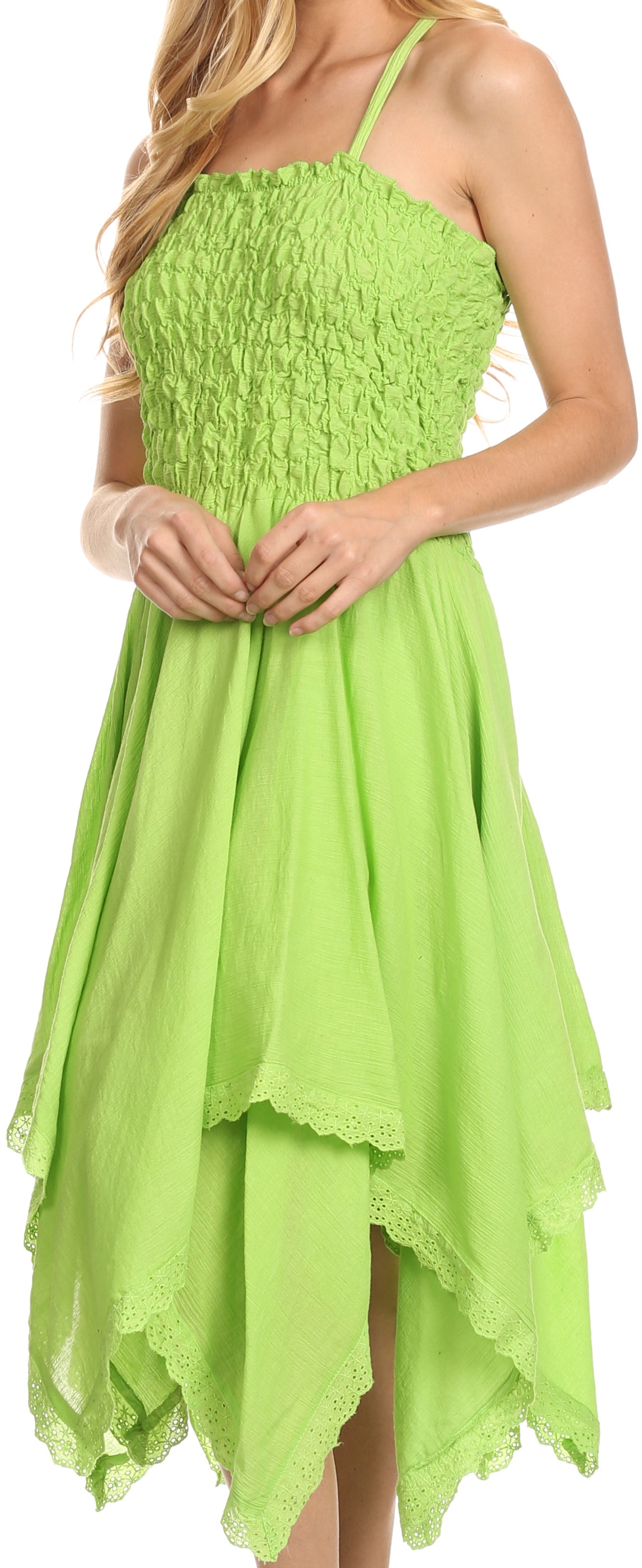Sakkas Ella Smocked Bodice Spaghetti Strap Double Layered Dress - Concordia Style Boutique