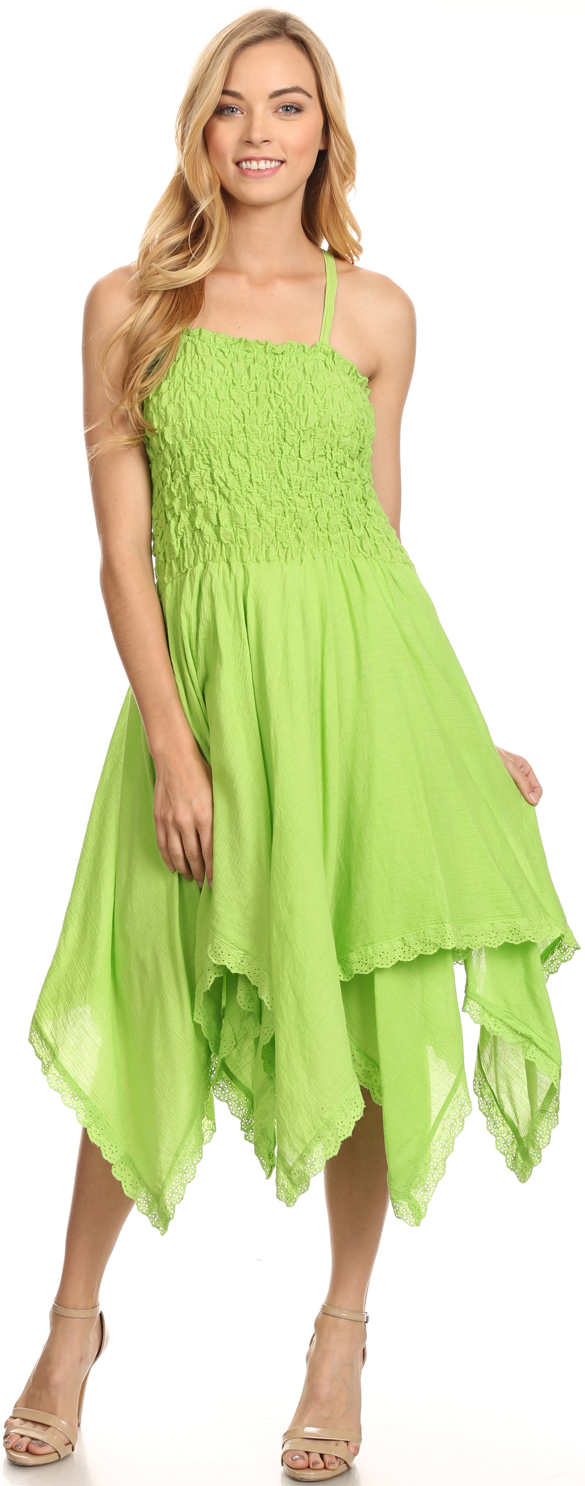 Sakkas Ella Smocked Bodice Spaghetti Strap Double Layered Dress - Concordia Style Boutique