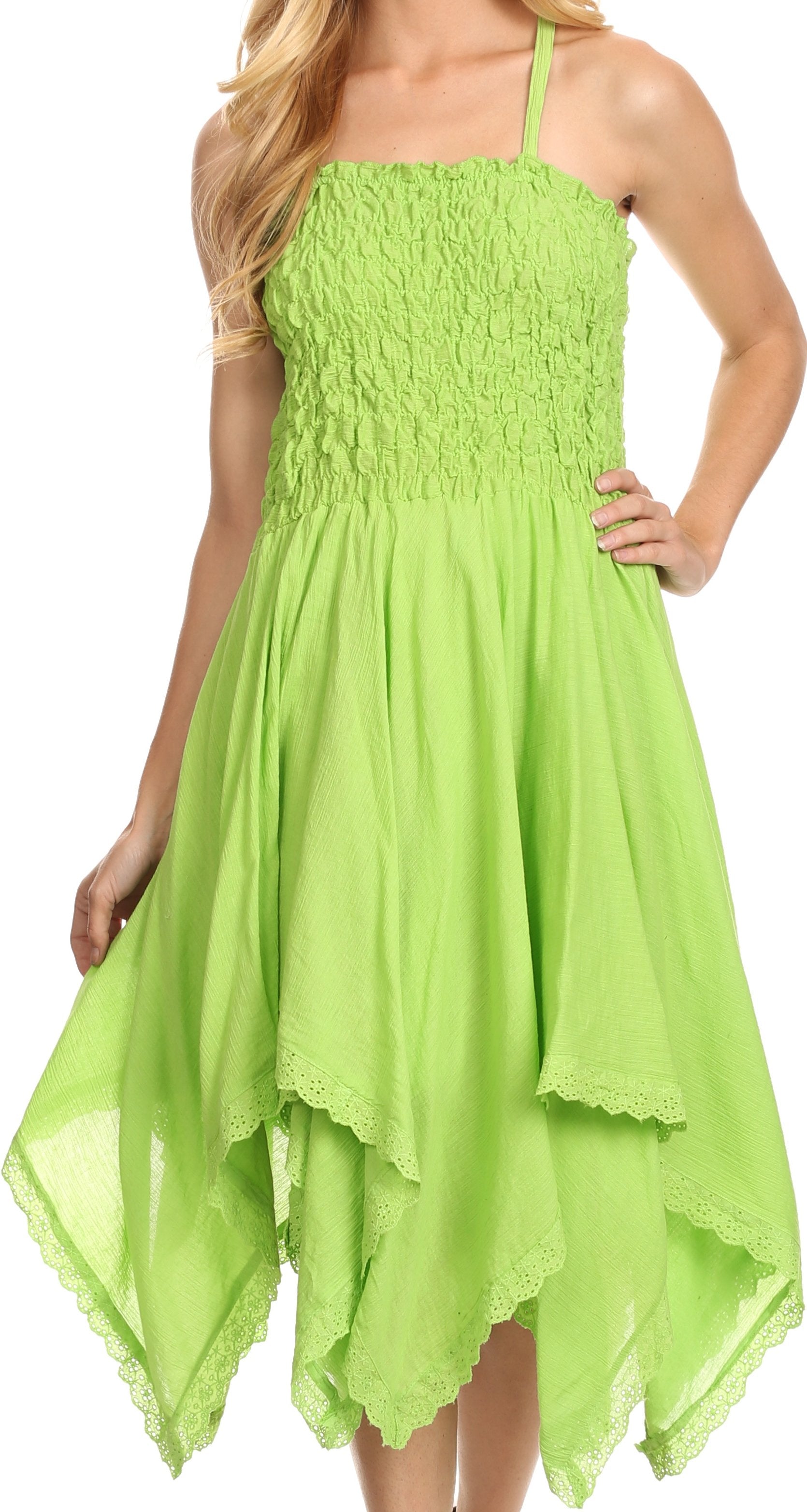Sakkas Ella Smocked Bodice Spaghetti Strap Double Layered Dress - Concordia Style Boutique
