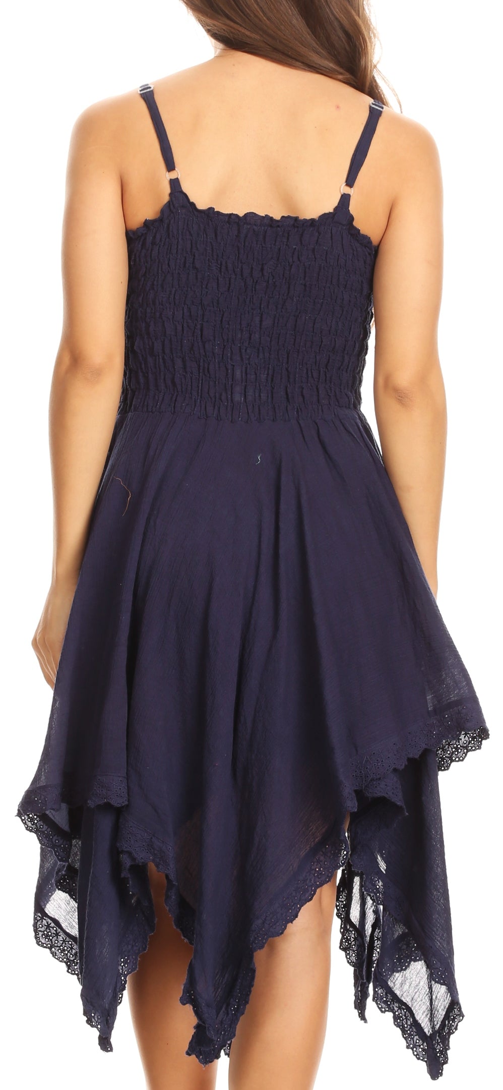 Sakkas Ella Smocked Bodice Spaghetti Strap Double Layered Dress - Concordia Style Boutique