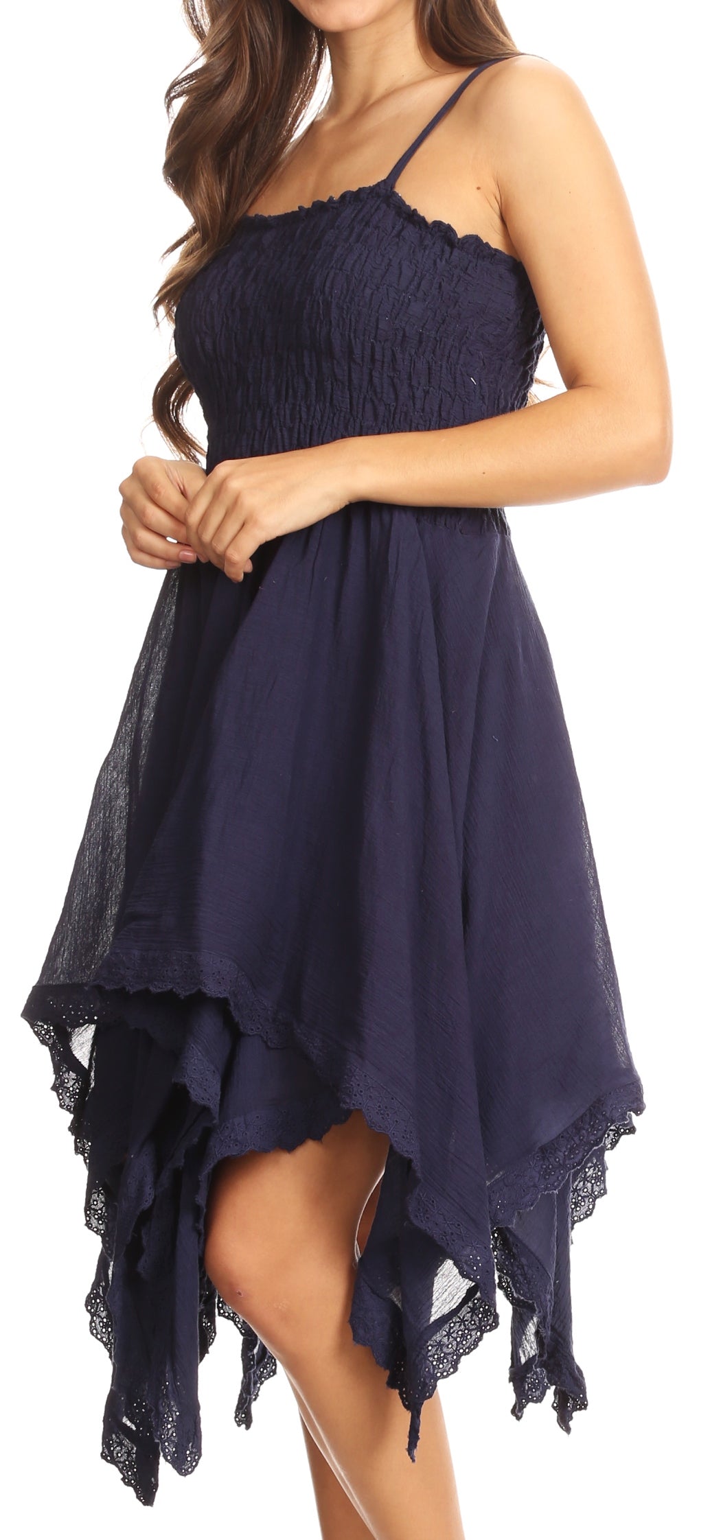 Sakkas Ella Smocked Bodice Spaghetti Strap Double Layered Dress - Concordia Style Boutique